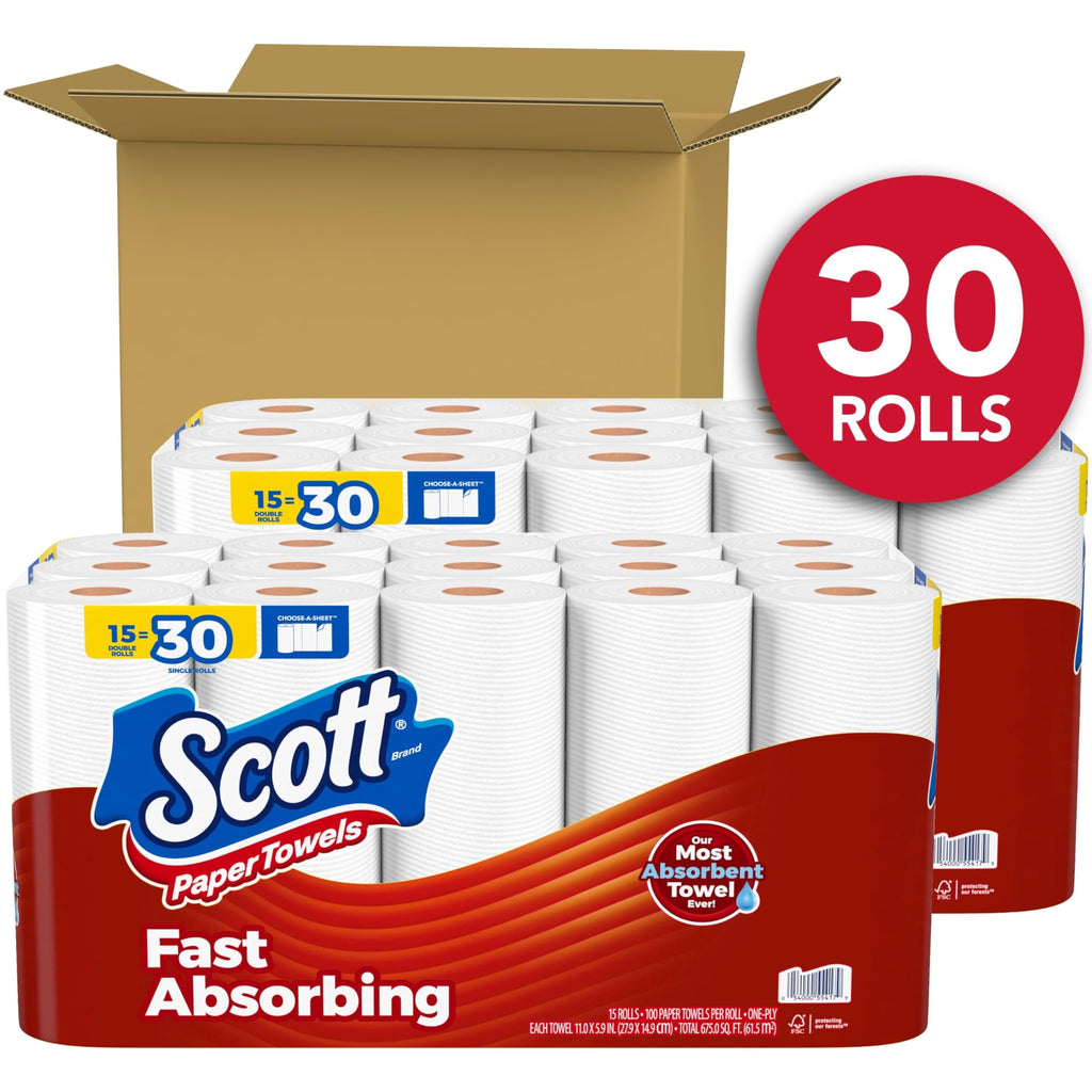 Scott Choose-A-Sheet Paper Towels, 30 Double Rolls, 2 Packs of 15, 100 Sheets per Roll