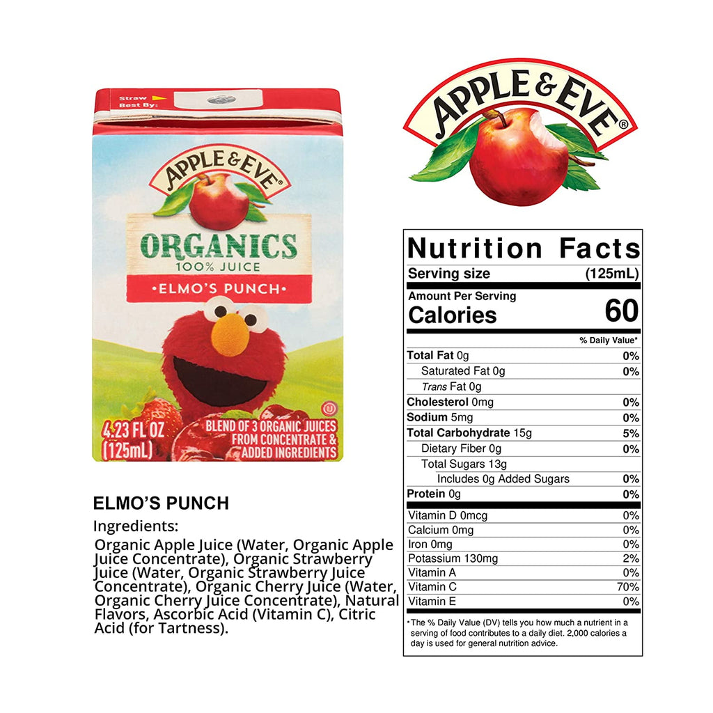 Apple & Eve Sesame Street Organic 100% Juice Variety Pack, 4.23 Fl. Oz., 32 Count