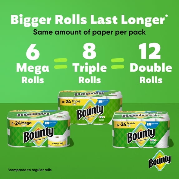Bounty Paper Towels Select-A-Size White, 6 Mega Rolls, 164 Sheets Per Roll (Pack of 2)