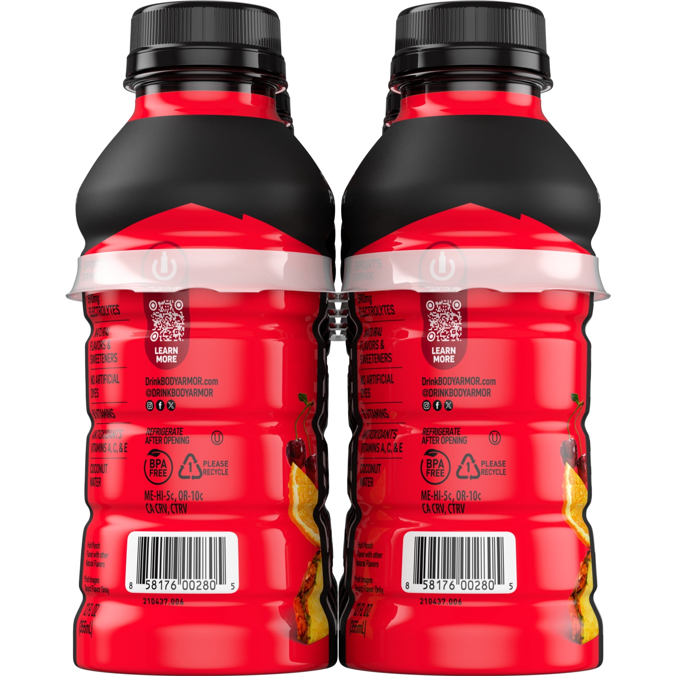 BODYARMOR Fruit Punch Electrolyte Sports Drink Bottles, 12 fl oz, 8 Pack