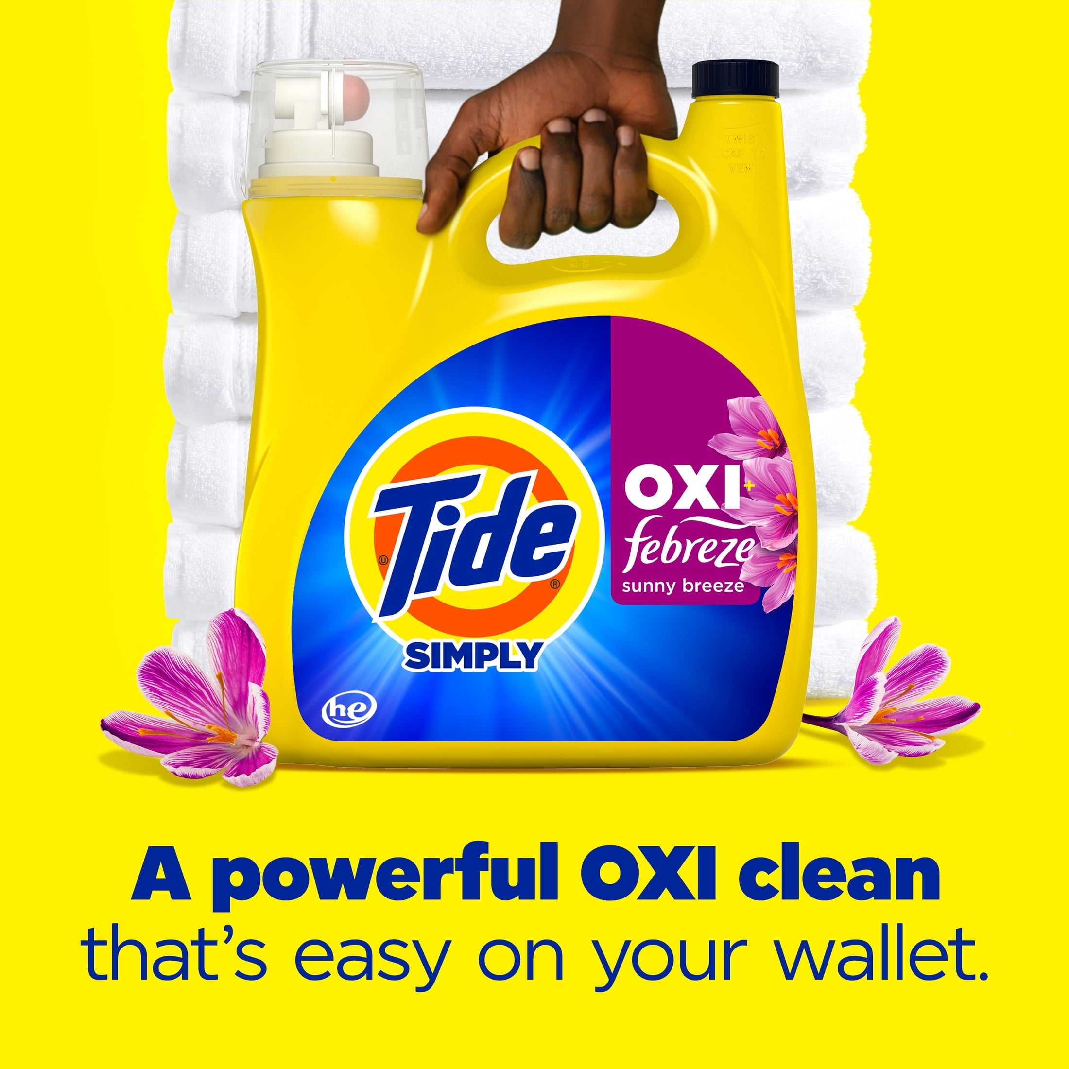 Tide Simply Laundry Detergent Liquid, Oxi Boost + Febreze Odor Defense, Sunny Breeze Scent, 129 fl oz, 96 Loads