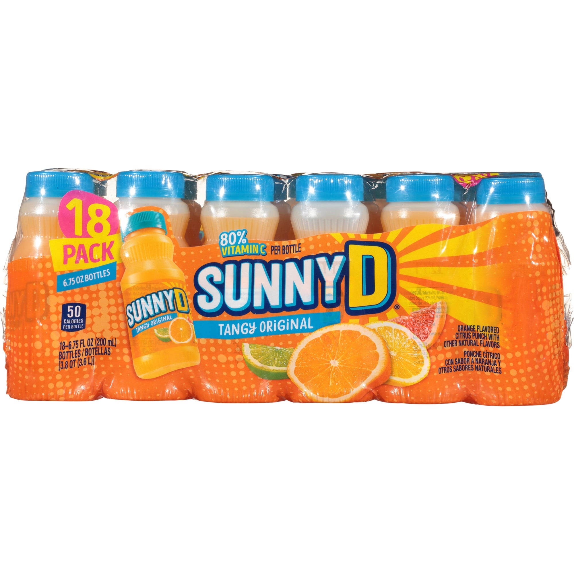 SUNNYD Tangy Original Shelf Stable Orange Juice Drink, 18 Count, 6.75 fl oz Bottles