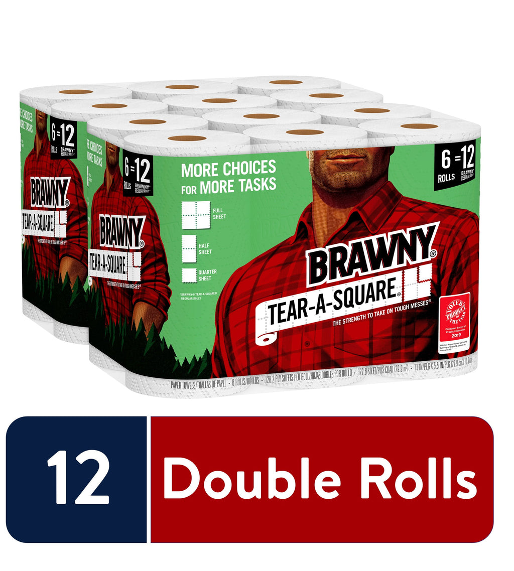 Brawny Tear-A-Square Paper Towels, 12 Rolls
