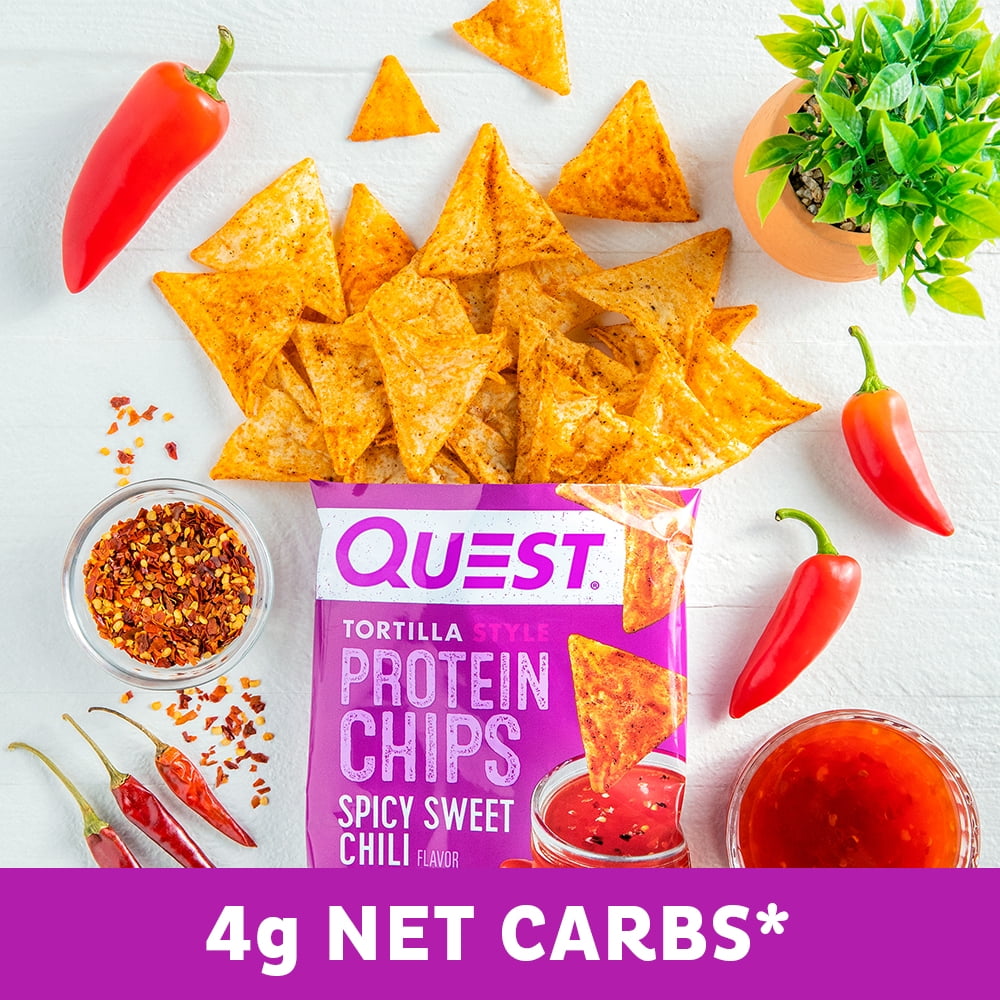 Quest Tortilla Style Protein Chips, Spicy Sweet Chili Flavor, 19g Protein, Baked, 4oz