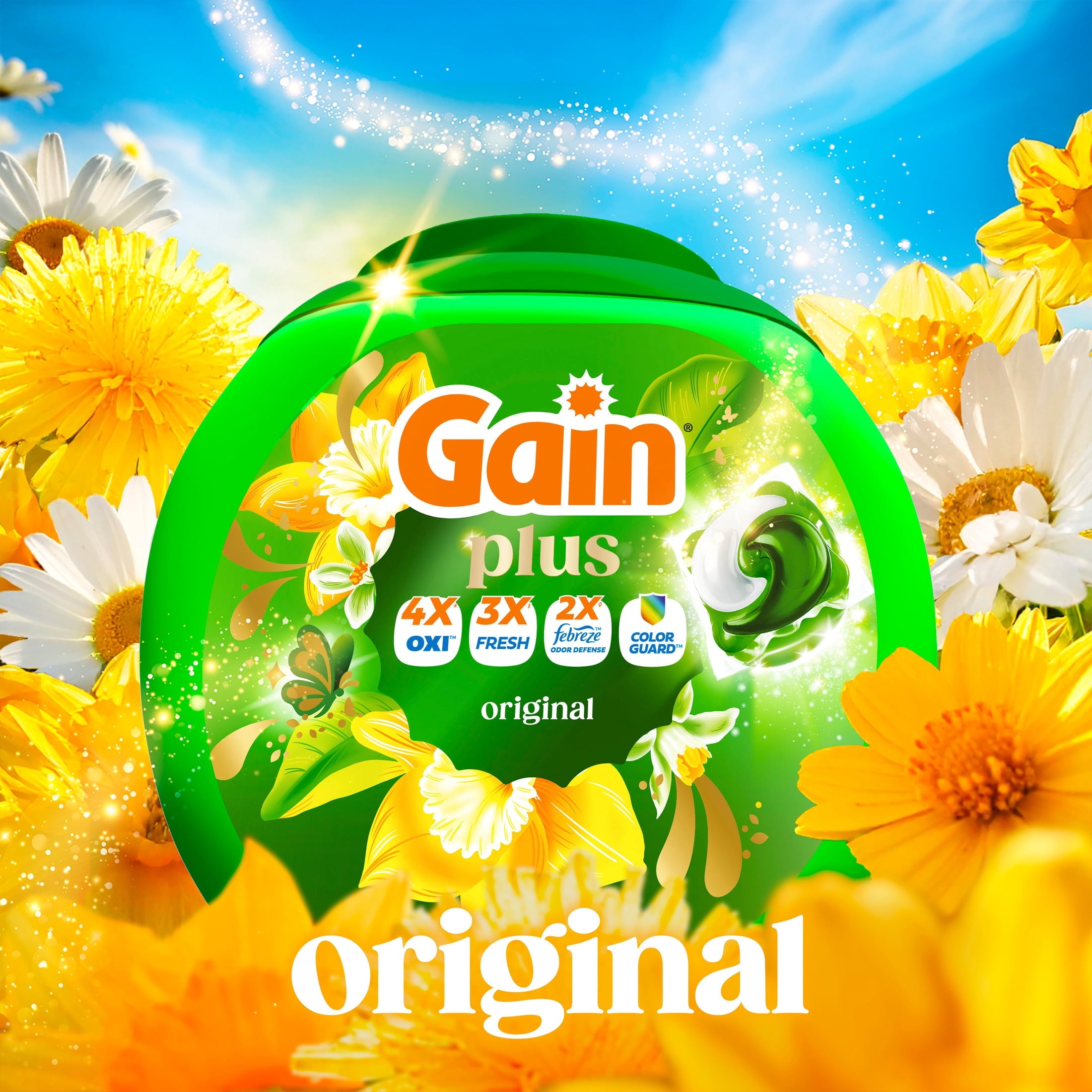 Gain Plus Flings Laundry Detergent Liquid Washing Pacs, Gain's Best All-In-One Clean, Original Scent, 45 Count