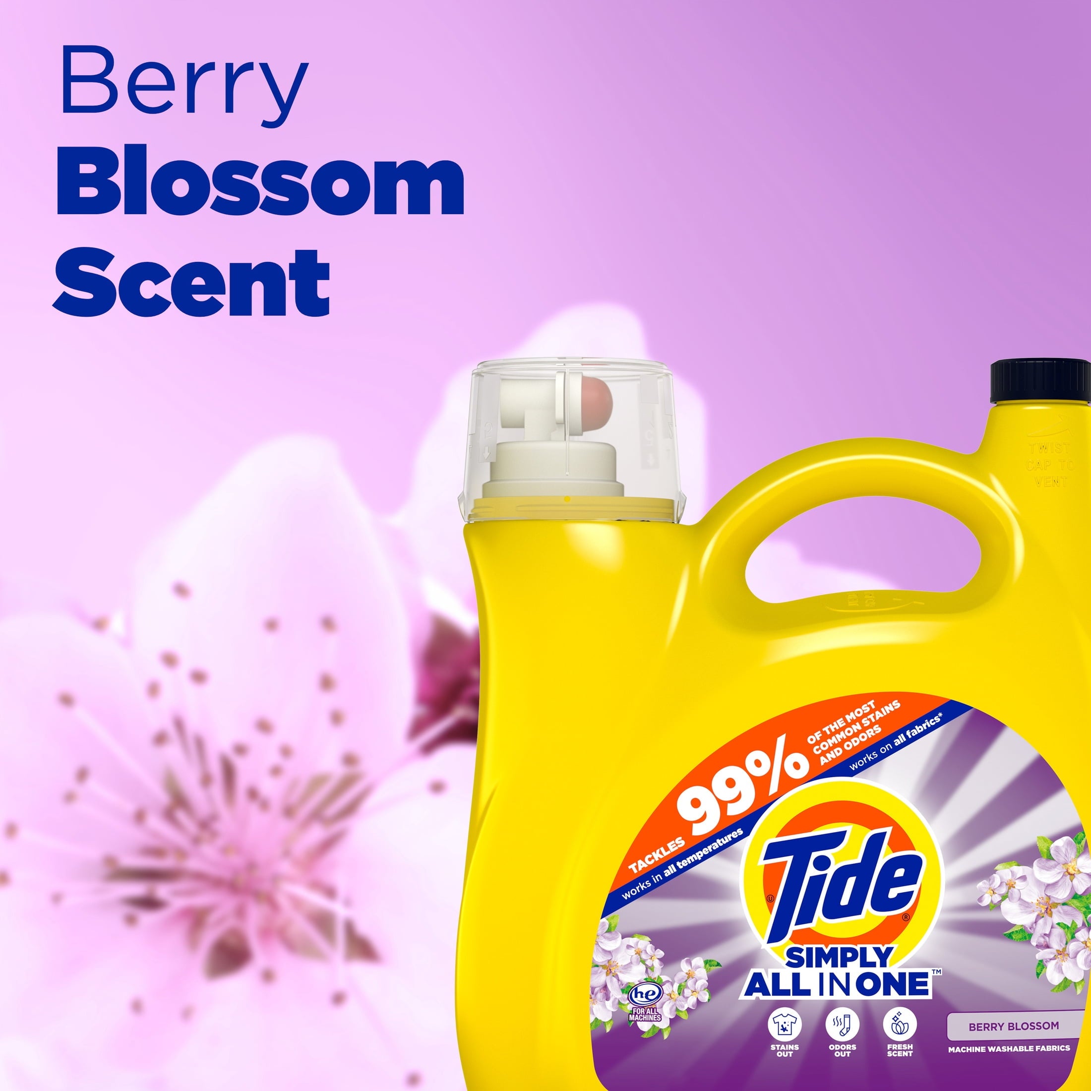 Tide Simply Laundry Detergent Liquid, Clean & Fresh, Berry Blossom Scent, 138 Loads, 173 fl oz
