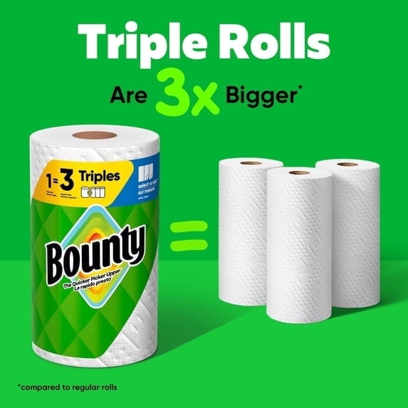 2 Pack Bounty Paper Towels Full Sheet White, 6 Triple Rolls, 75 Sheets per Roll