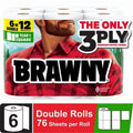 (2 Pack) Brawny Tear-a-Square 3-Ply Paper Towels, 6 Double Rolls