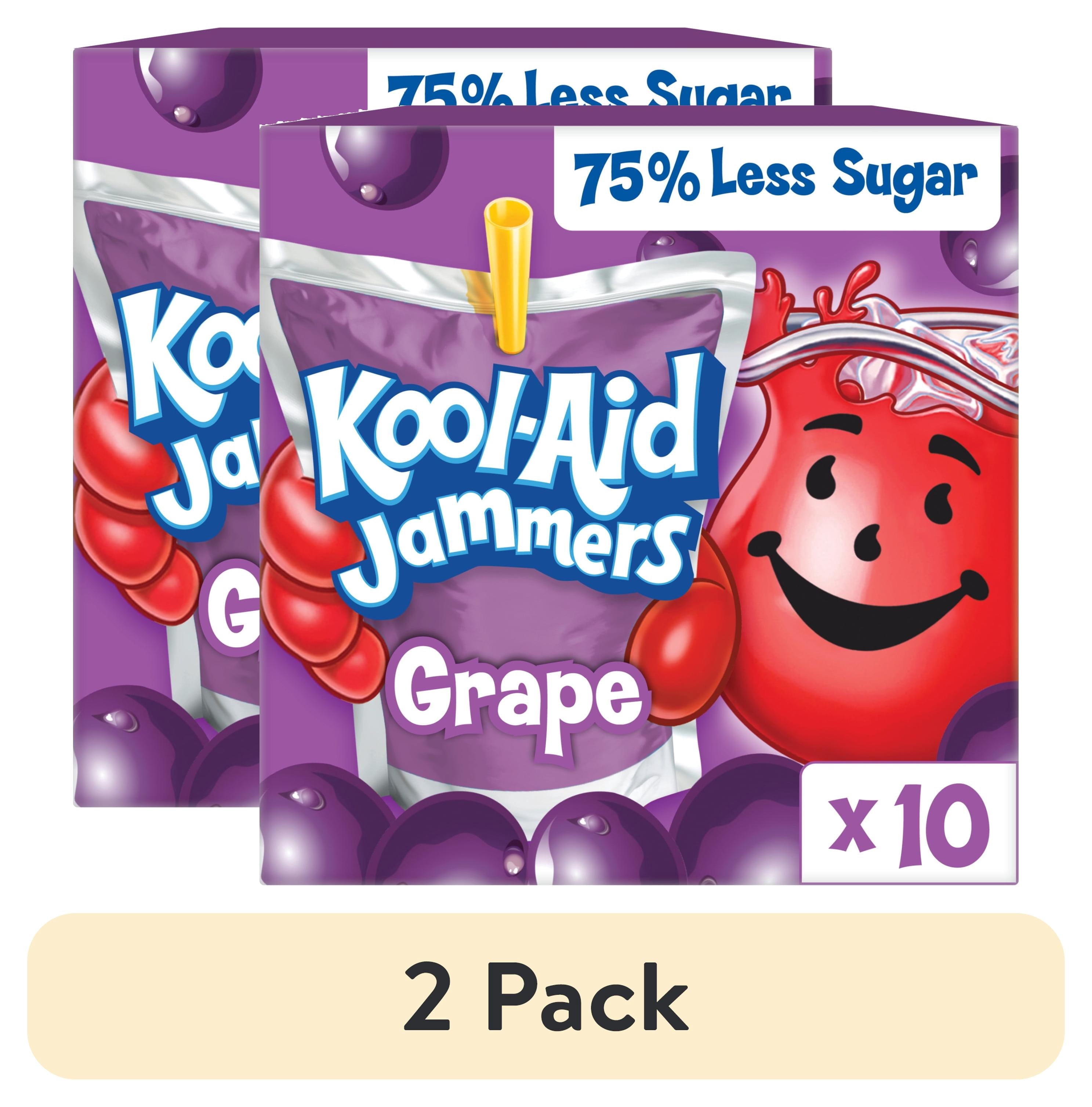 Kool-Aid Jammers Artificially Flavored Drink, 10 Pouches, for School Lunches and On-the-Go Hydration, Grape Flavor, Excellent Source of Vitamin C, 6 fl oz