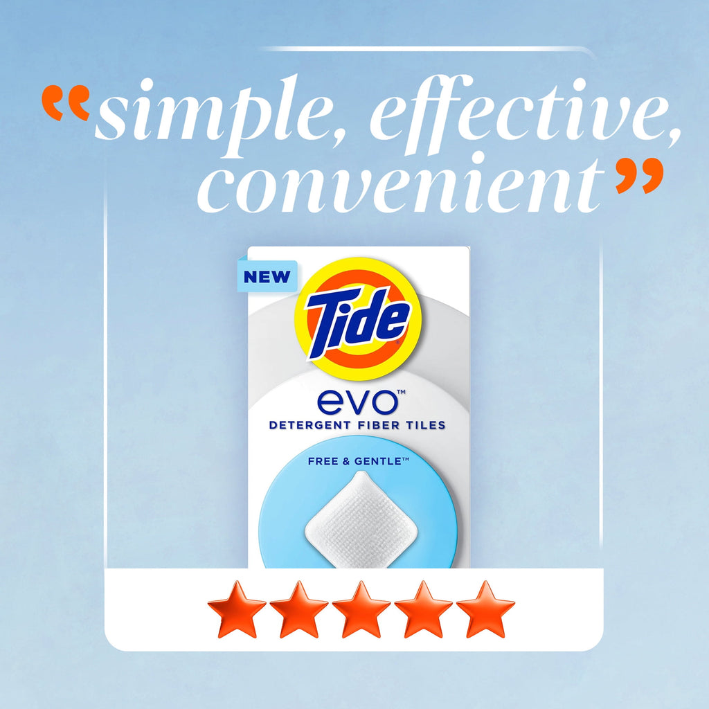 Tide evo Laundry Detergent Tiles, Free & Gentle, Hypoallergenic, Unscented, 40 Count