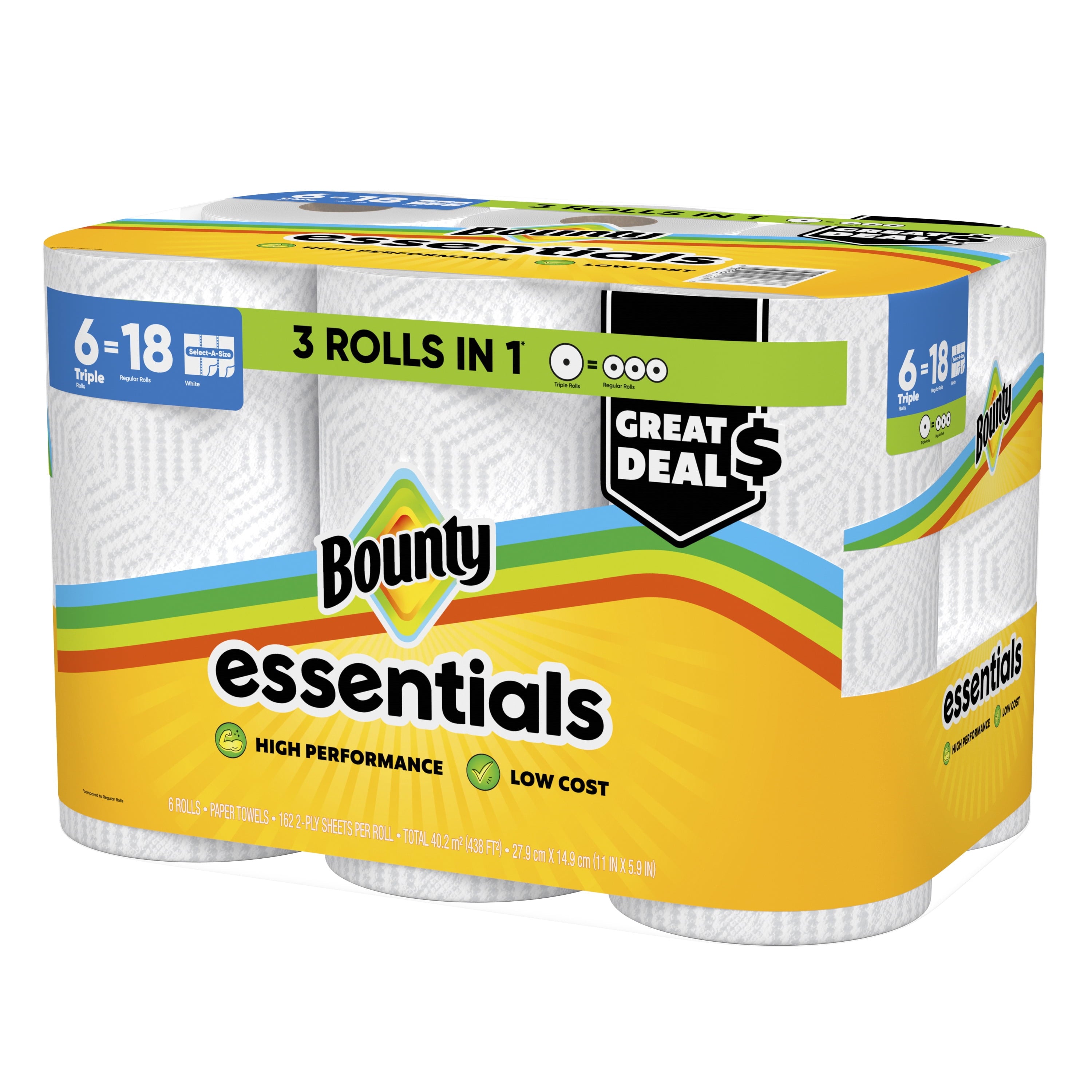 Bounty Essentials Paper Towels Select-a-Size, 6 Triple Rolls