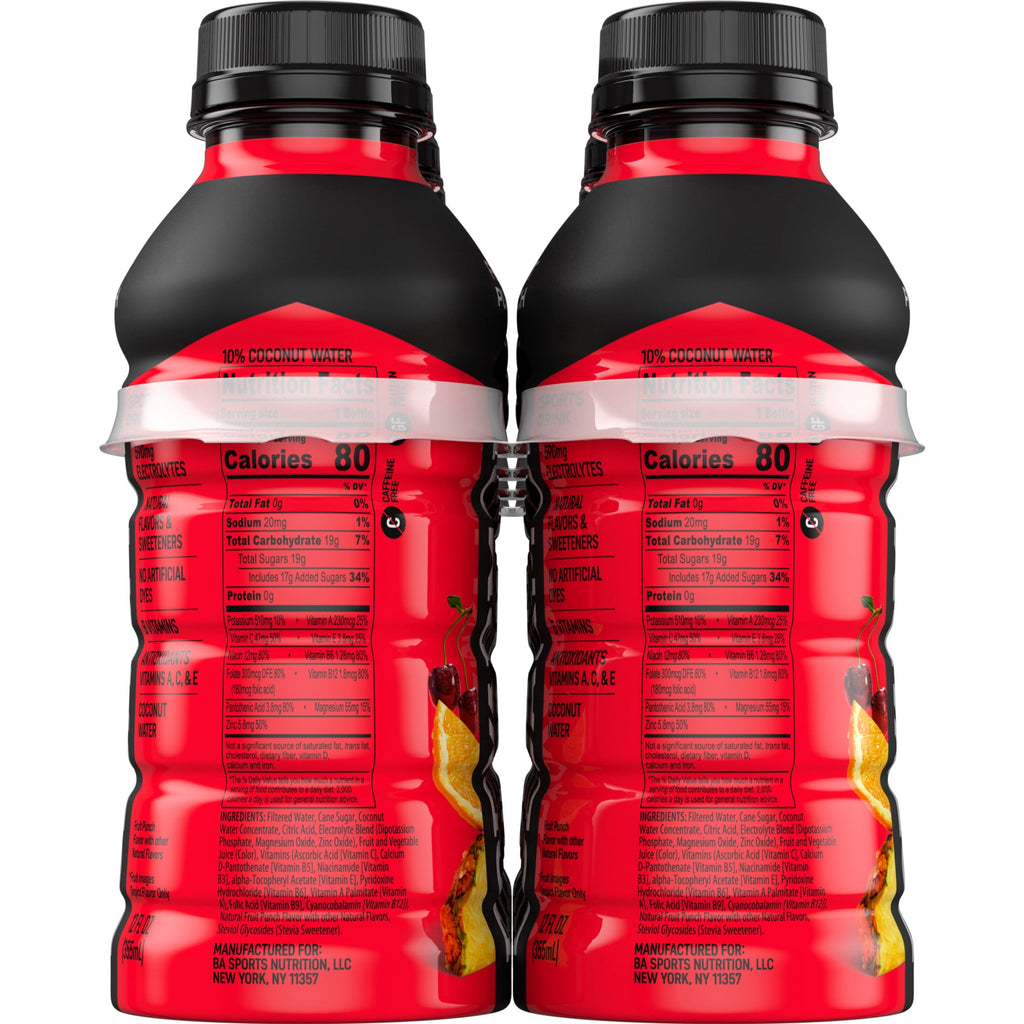 BODYARMOR Fruit Punch Electrolyte Sports Drink Bottles, 12 fl oz, 8 Pack