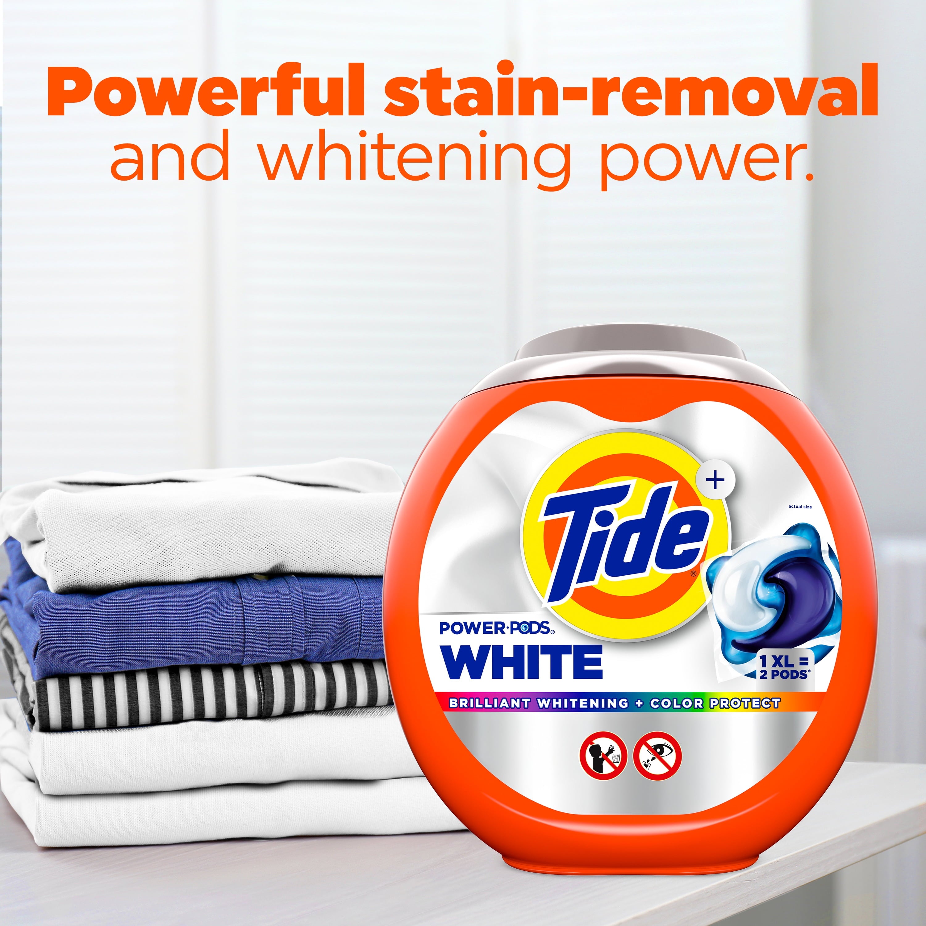Tide Power PODS White Laundry Detergent Pacs, Brilliant Whitening + Color Protect, 63 Count