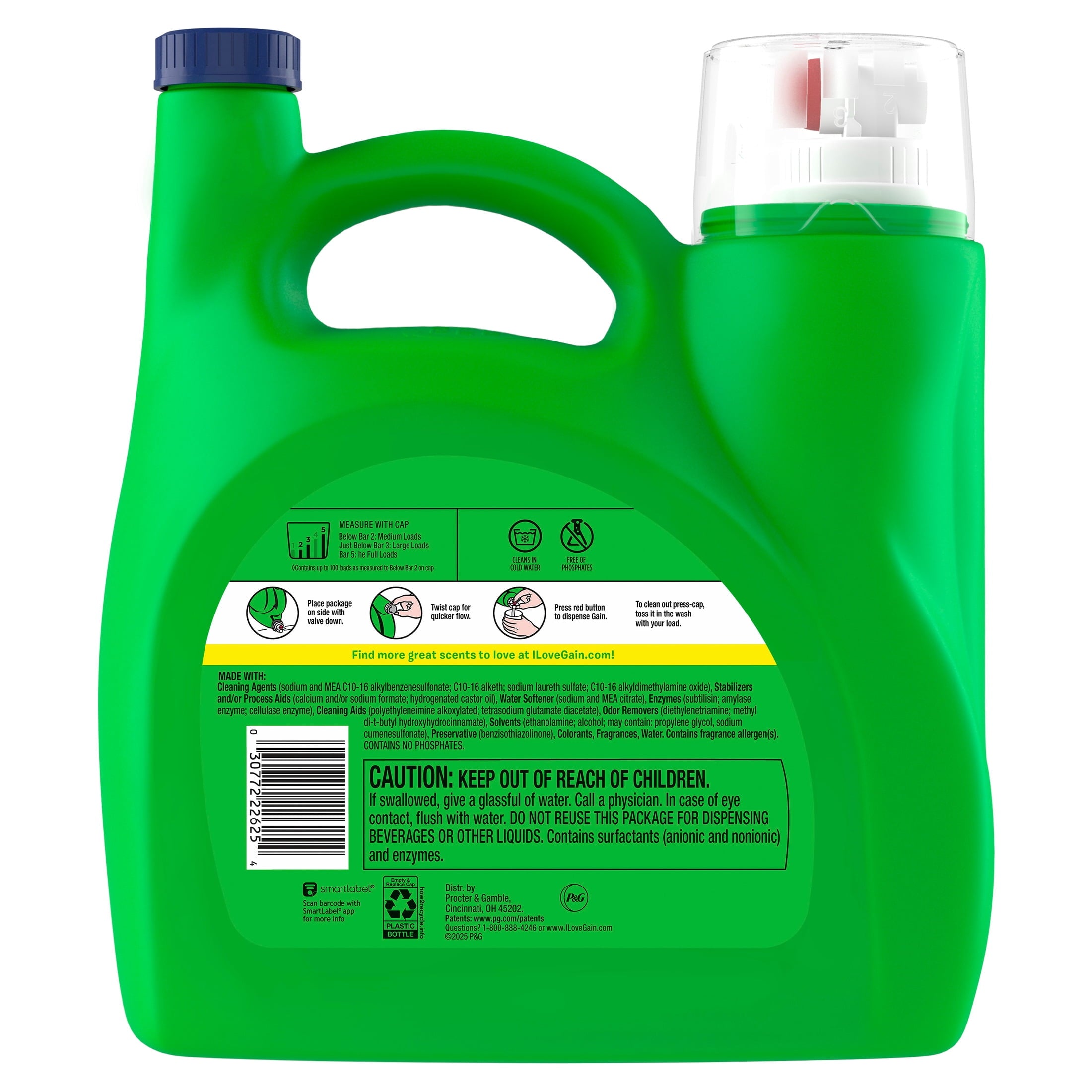 Gain Laundry Detergent Liquid, Now with Odor Defense, Relaxing Dewdrop Scent, 132 fl oz, 100 Loads
