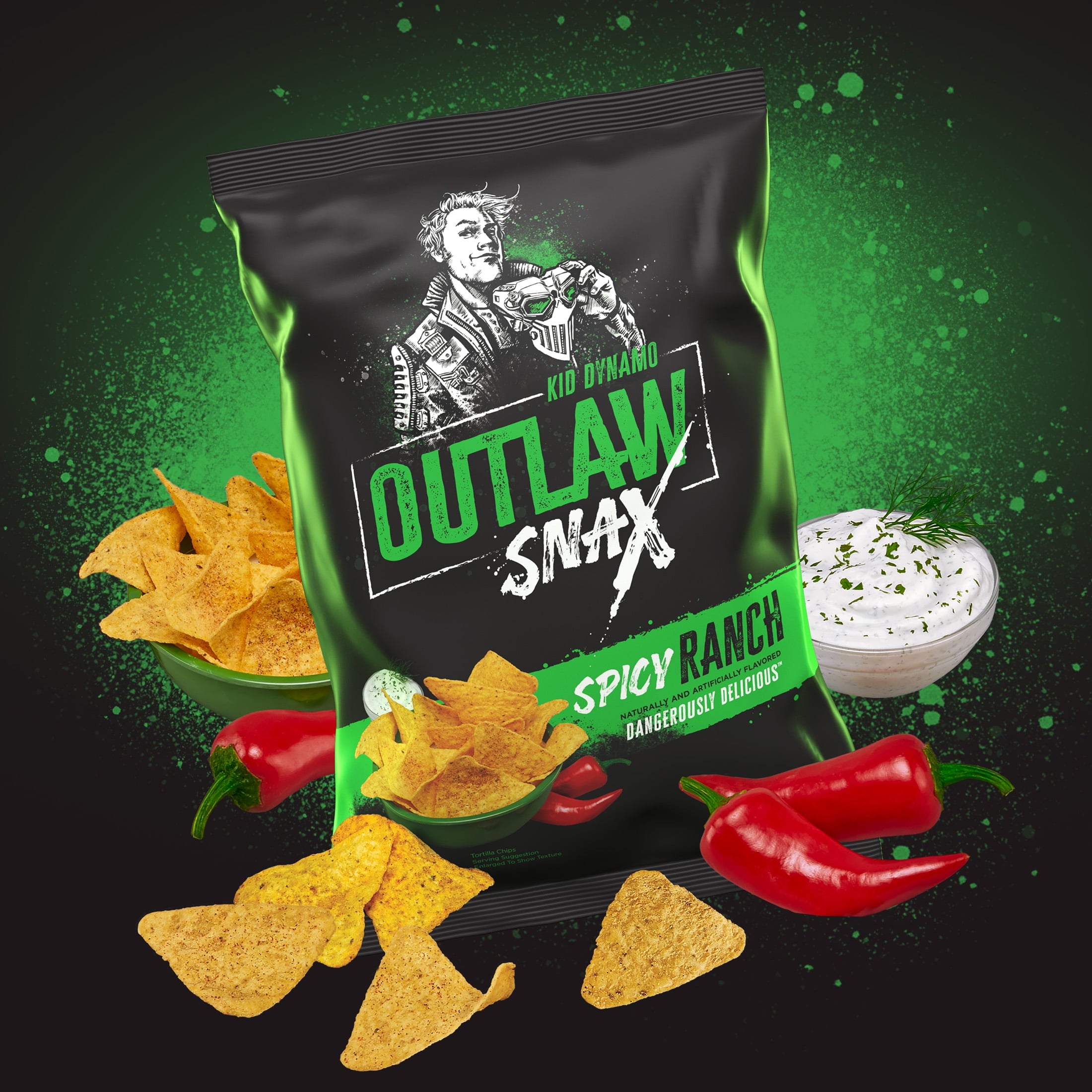 Outlaw Snax Spicy Ranch Flavored Tortilla Chips 10oz Family Size Bag