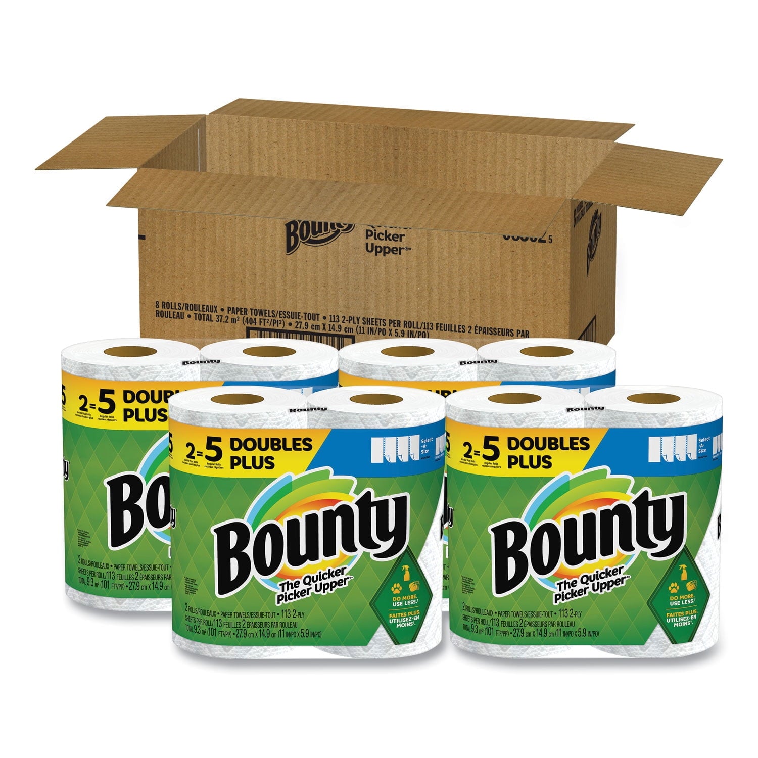 Select-a-Size Kitchen Roll Paper Towels, 2-Ply, White, 6 x 11, 113 Sheets/Roll, 2 Double Plus Rolls/Pack, 4 Packs/Carton | Bundle of 2 Cartons