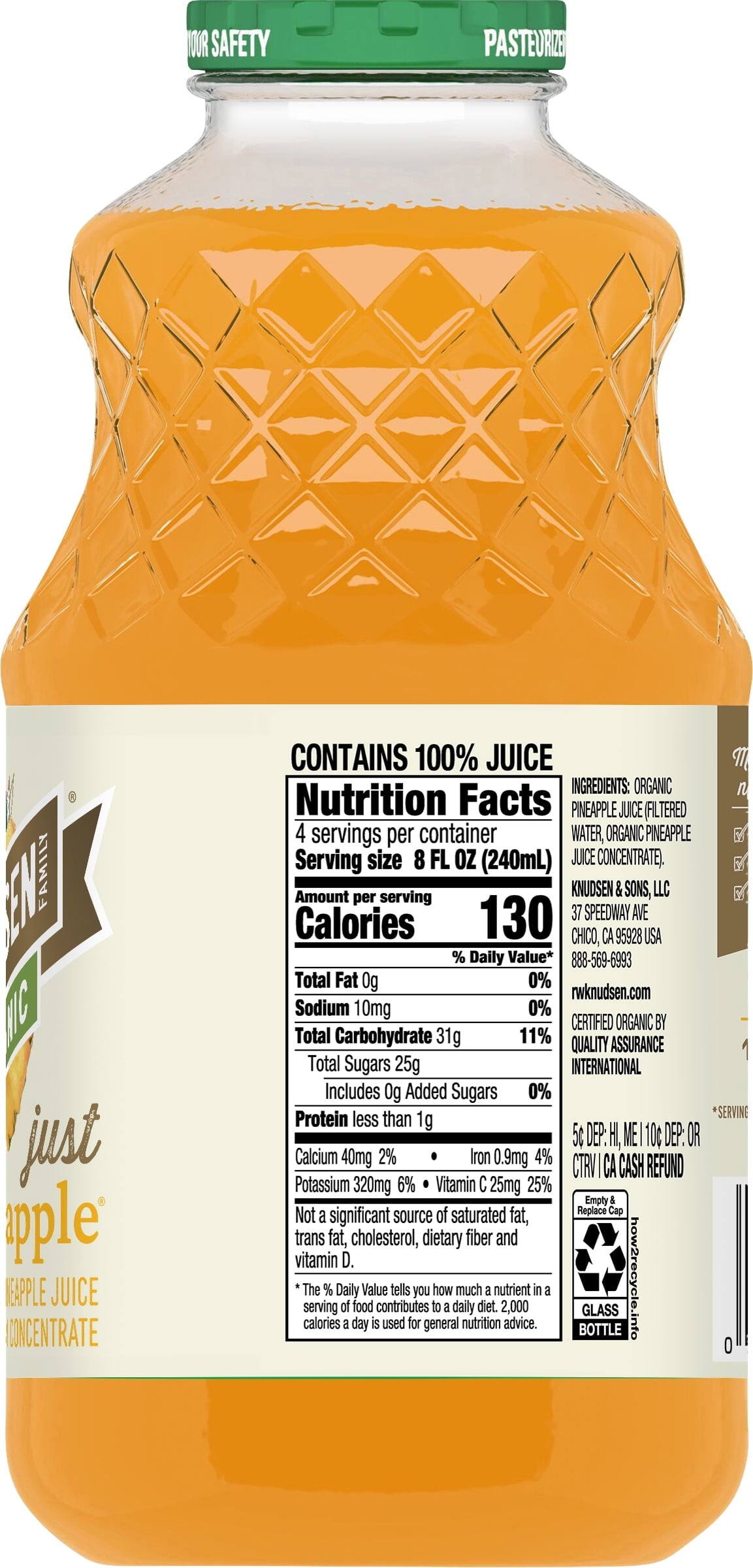 R.W. Knudsen Family Organic Juice Pineapple, 32.0 FL OZ