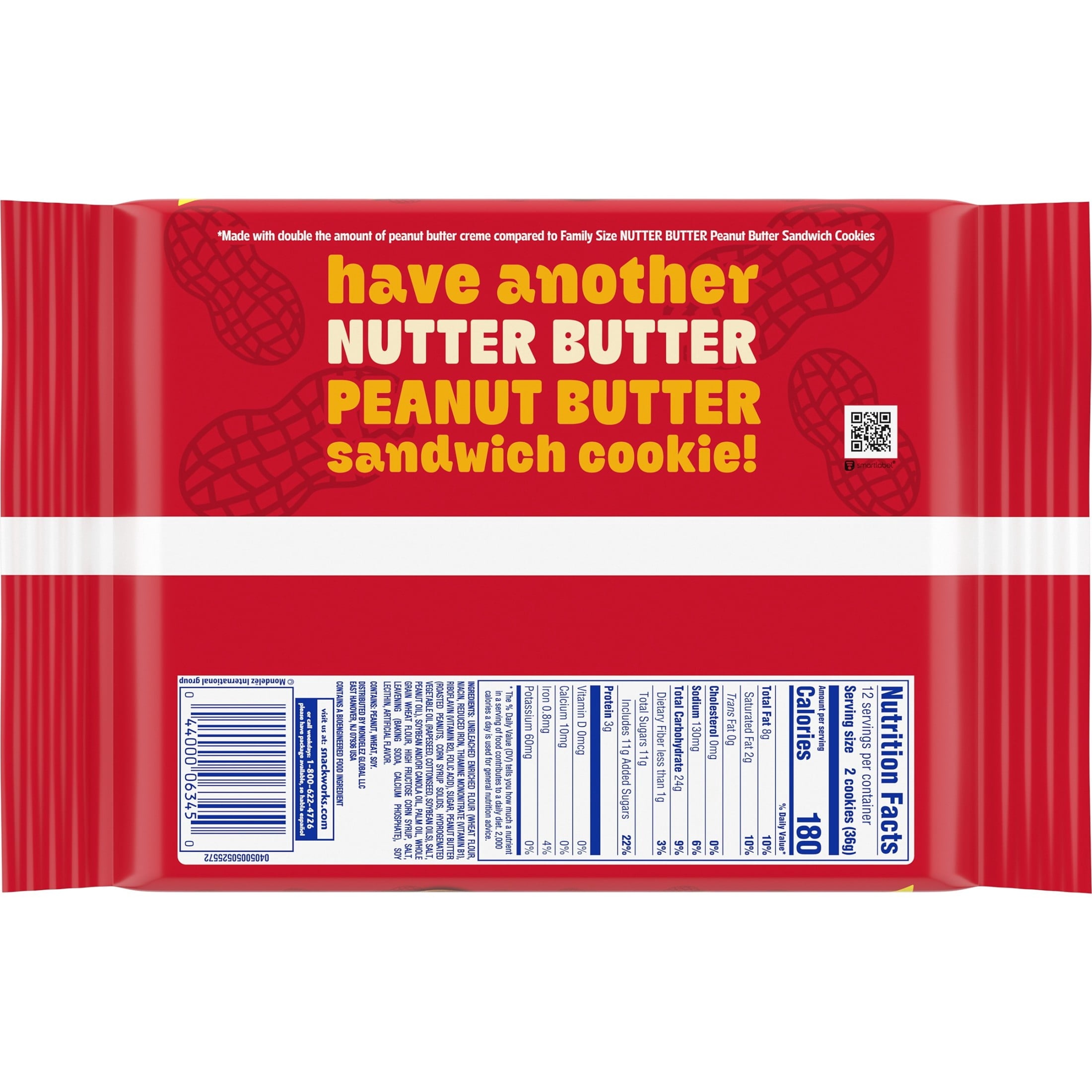 NUTTER BUTTER Double Nutty Peanut Butter Sandwich Cookies, Family Size, 15.27 oz