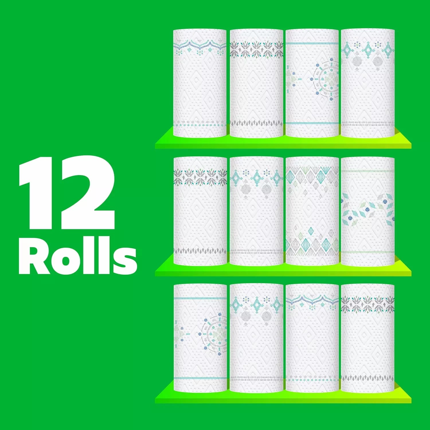 Bounty Prints Select-A-Size 2-Ply Paper Towels, 12 Rolls, 128 Sheets/Roll
