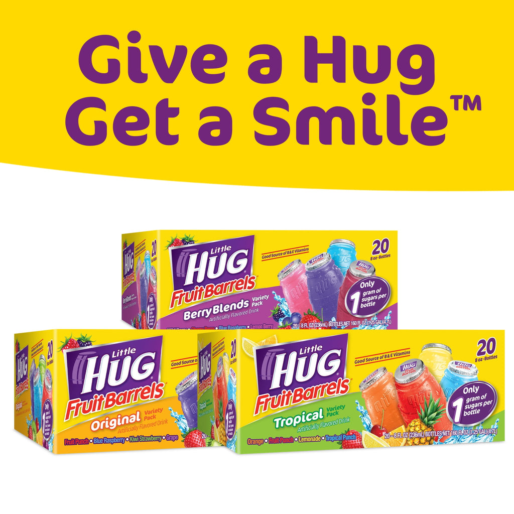 Little HUG Fruit Barrels, Original, Shelf Stable Kids Drinks Variety Pack, 40 Count, 8 fl oz Bottles