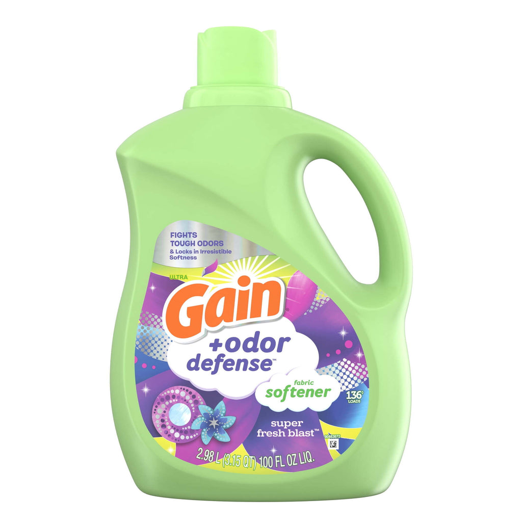 Gain Odor Defense Liquid Fabric Softener and Conditioner, Super Fresh Blast, 100 fl oz, 136 Loads