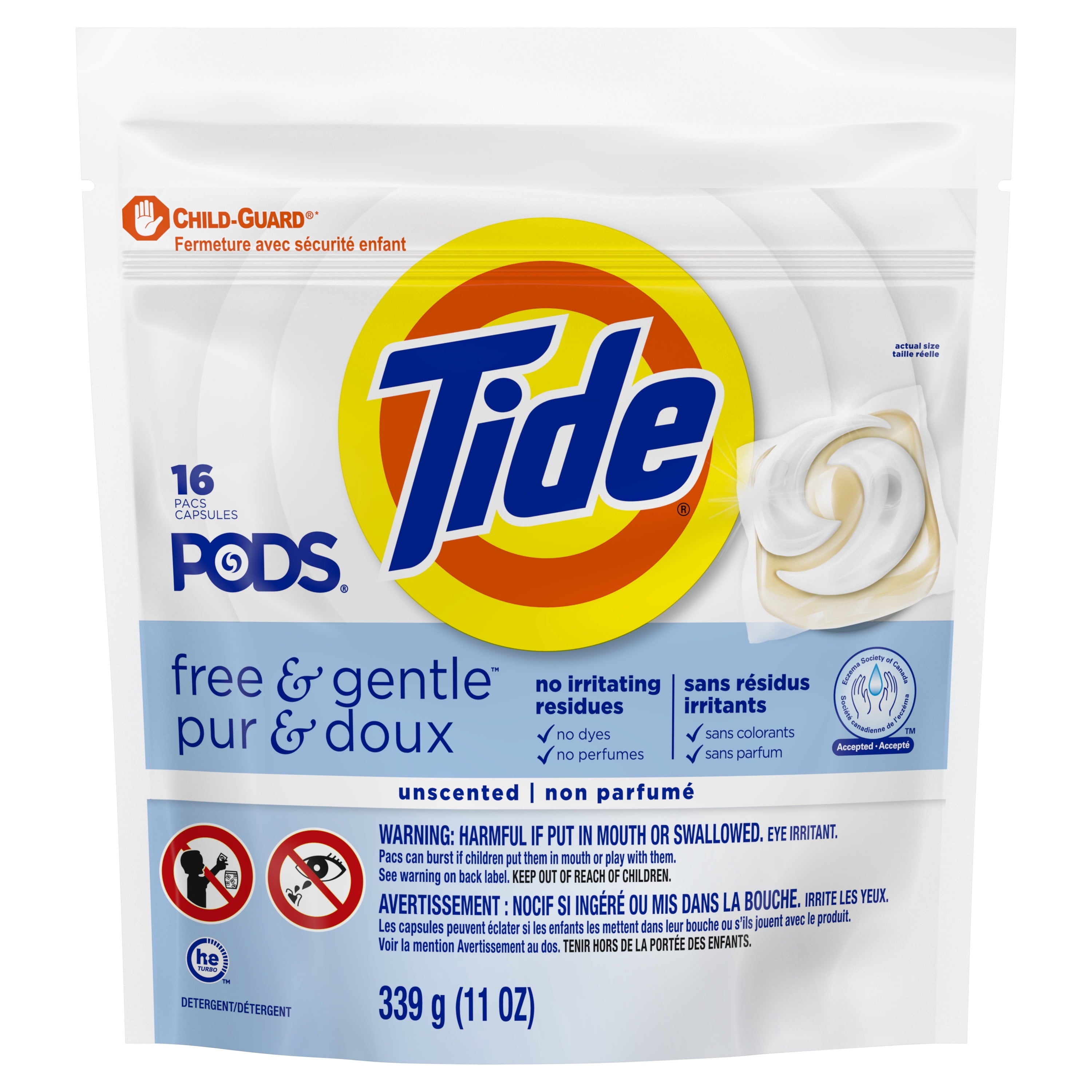 Tide PODS Laundry Detergent Soap Pacs, Free and Gentle, Hypoallergenic, Unscented, 16 Count