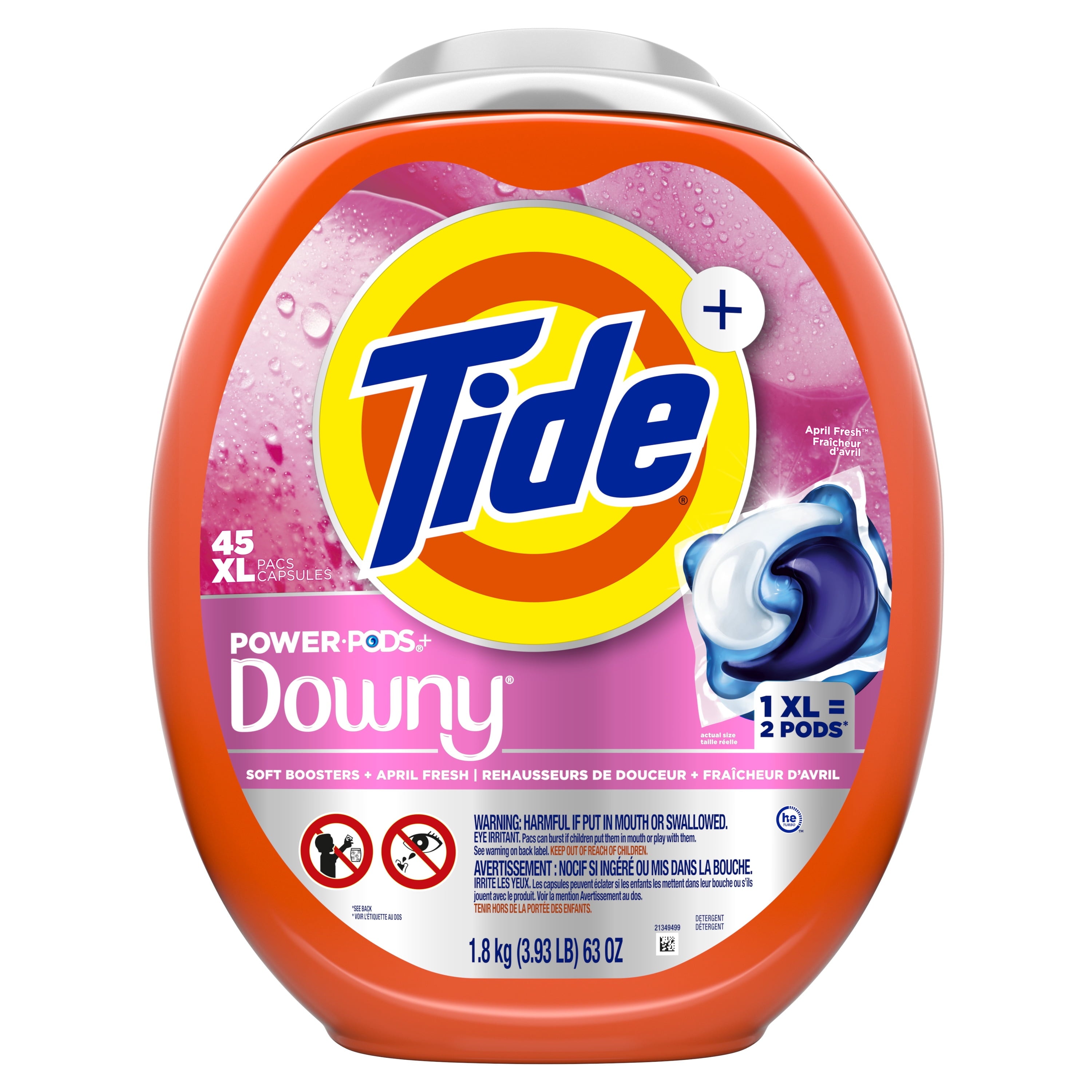 Tide Power PODS Laundry Detergent Pacs with Downy Soft Boosters, April Fresh Scent, 45 Count