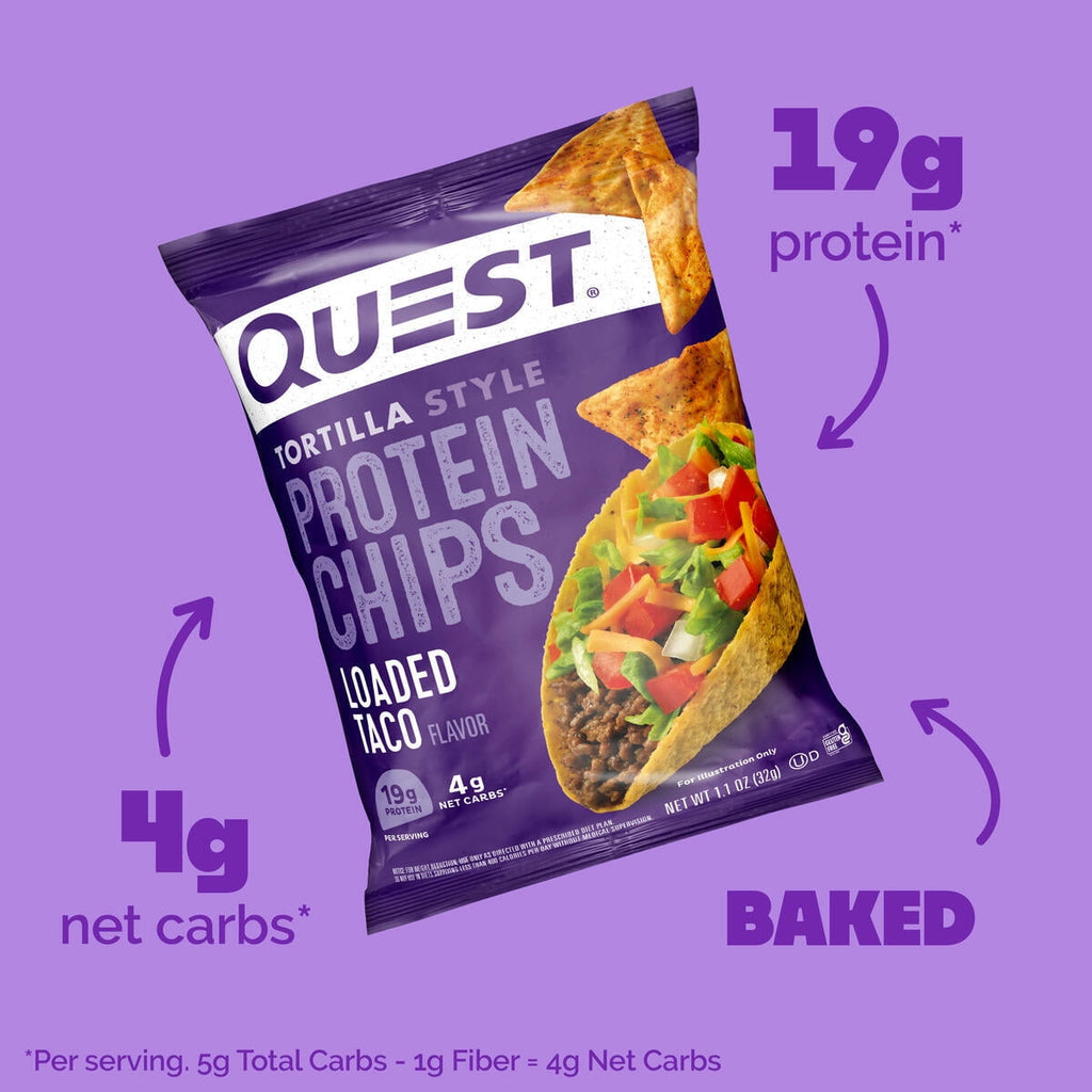 (2 pack) Quest Tortilla Style Protein Chips, Loaded Taco Flavor, Baked, Low Carb, 4 Count