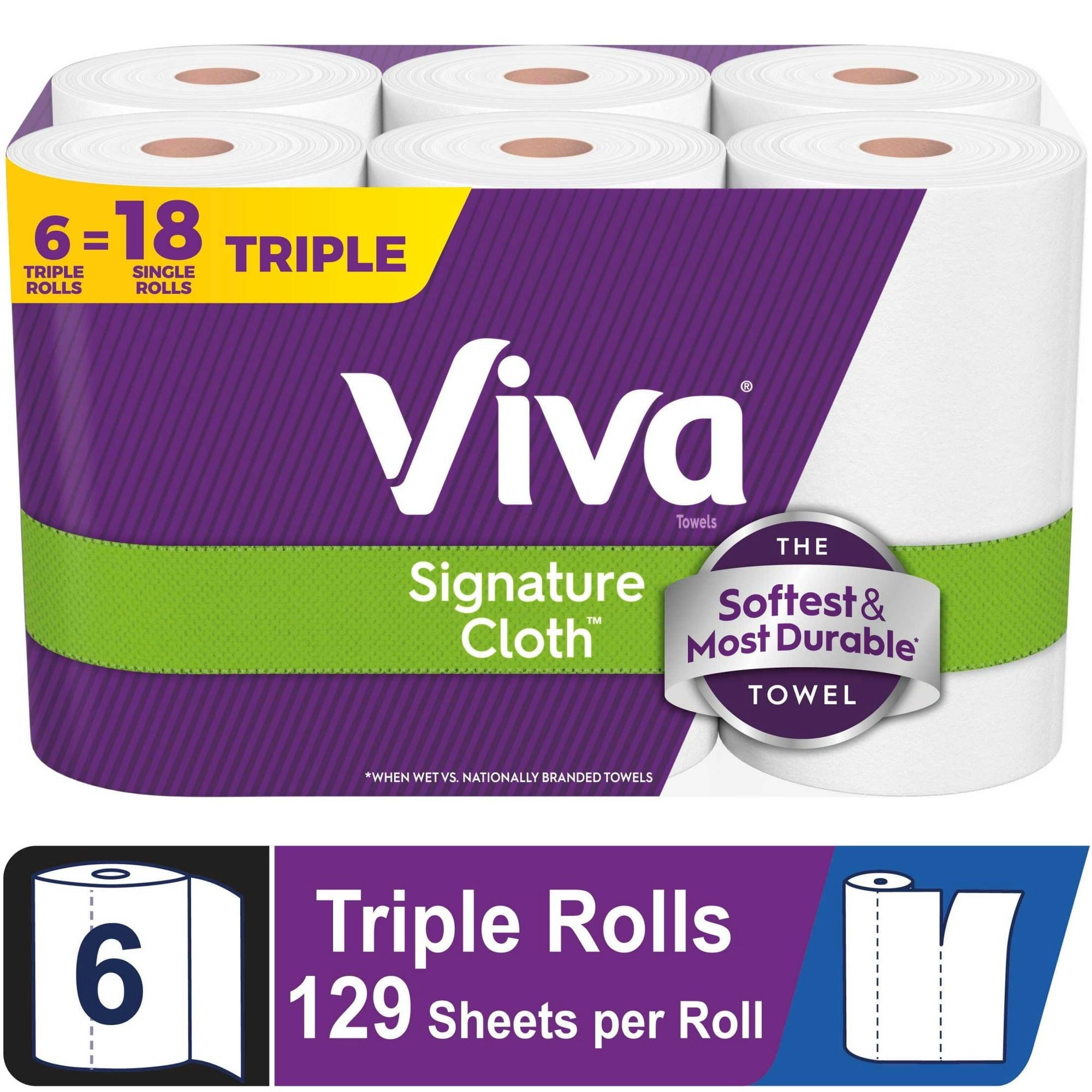 Viva Signature Cloth Paper Towels, 6 Triple Rolls, 129 Sheets per Roll