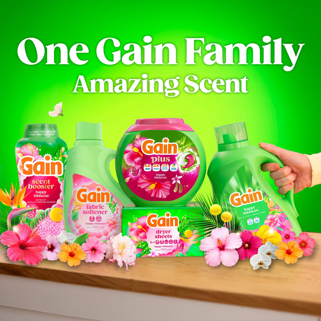 Gain Laundry Detergent Liquid, Now with Odor Defense, Happy Hibiscus Scent, 132 fl oz, 100 Loads