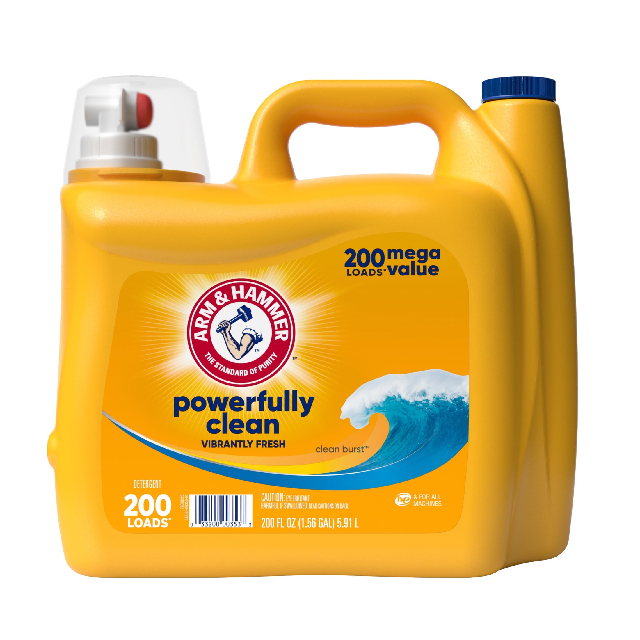 ARM & HAMMER Powerfully Clean Liquid Laundry Detergent Soap, Clean Burst, 200 fl oz, 200 Loads