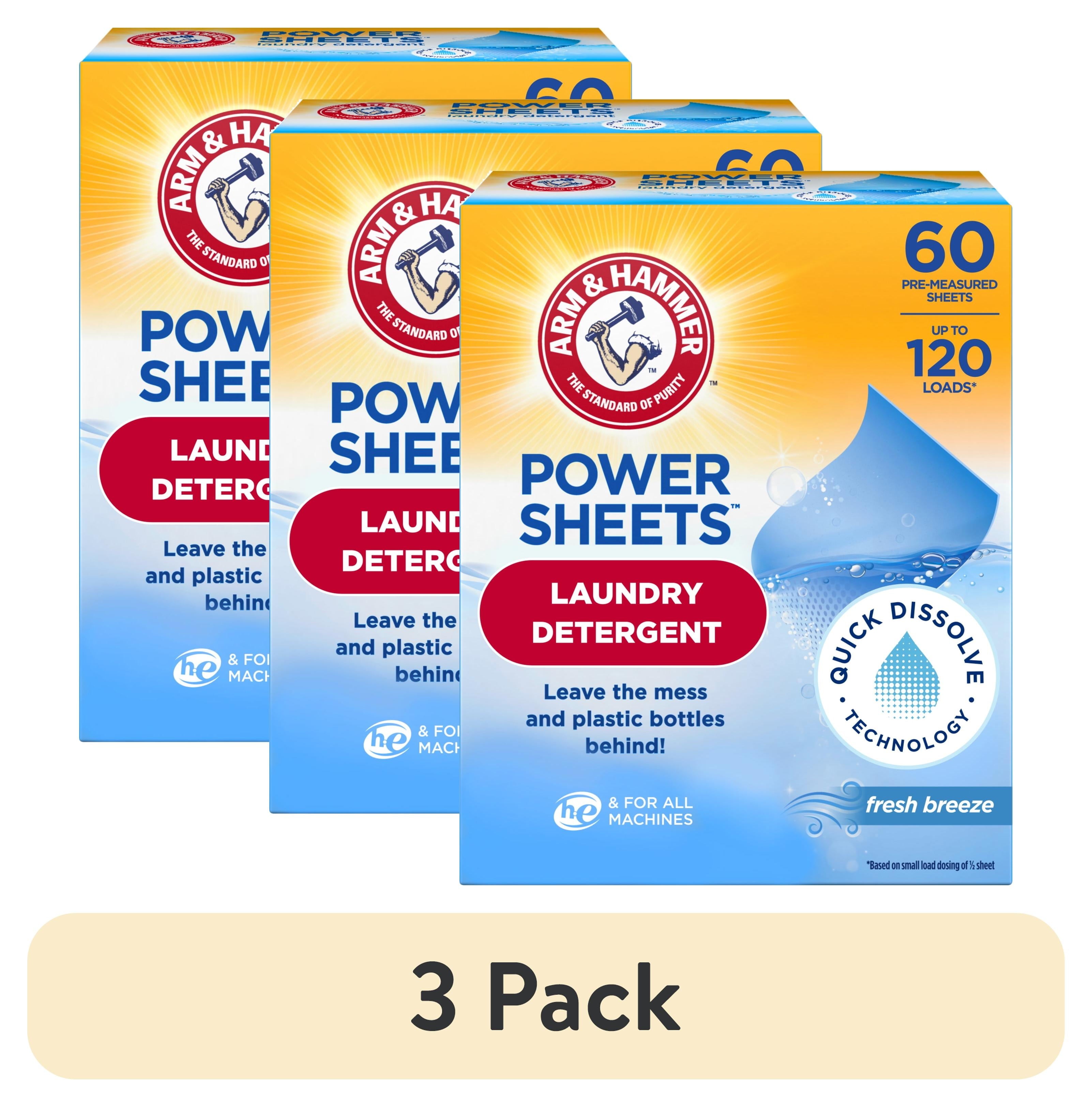 ARM & HAMMER Power Sheets Laundry Detergent, Fresh Breeze 60 ct, up to 120 small loads