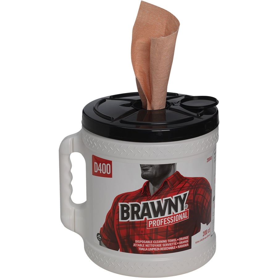 Brawny® Professional D400 Disposable Cleaning Towels With Bucket - 9.90" X 13" - 200 Sheets/roll - Orange - Absorbent, Soft - 2 / Carton