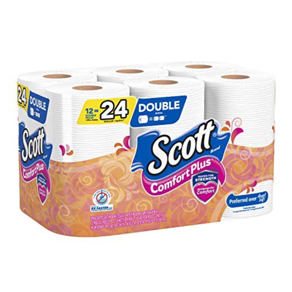 Scott ComfortPlus Toilet Paper, MMF7&nbsp;12 Double Rolls, 231 Sheets per Roll, Septic-Safe, 1-Ply Toilet Tissue
