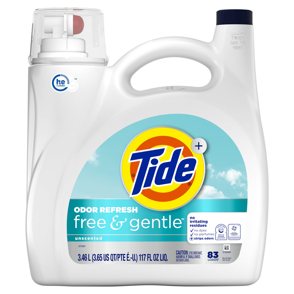 Tide Free & Gentle Laundry Detergent Liquid for Sensitive Skin, Hypoallergenic, Perfume Free, 117 fl oz, 83 Loads
