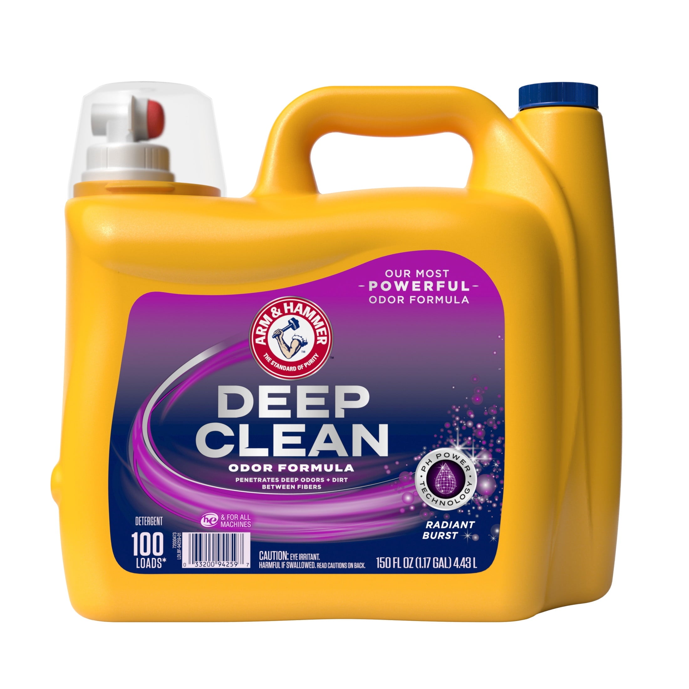 ARM & HAMMER Deep Clean Odor Formula Liquid Laundry Detergent, Radiant Burst, 150 Fl Oz
