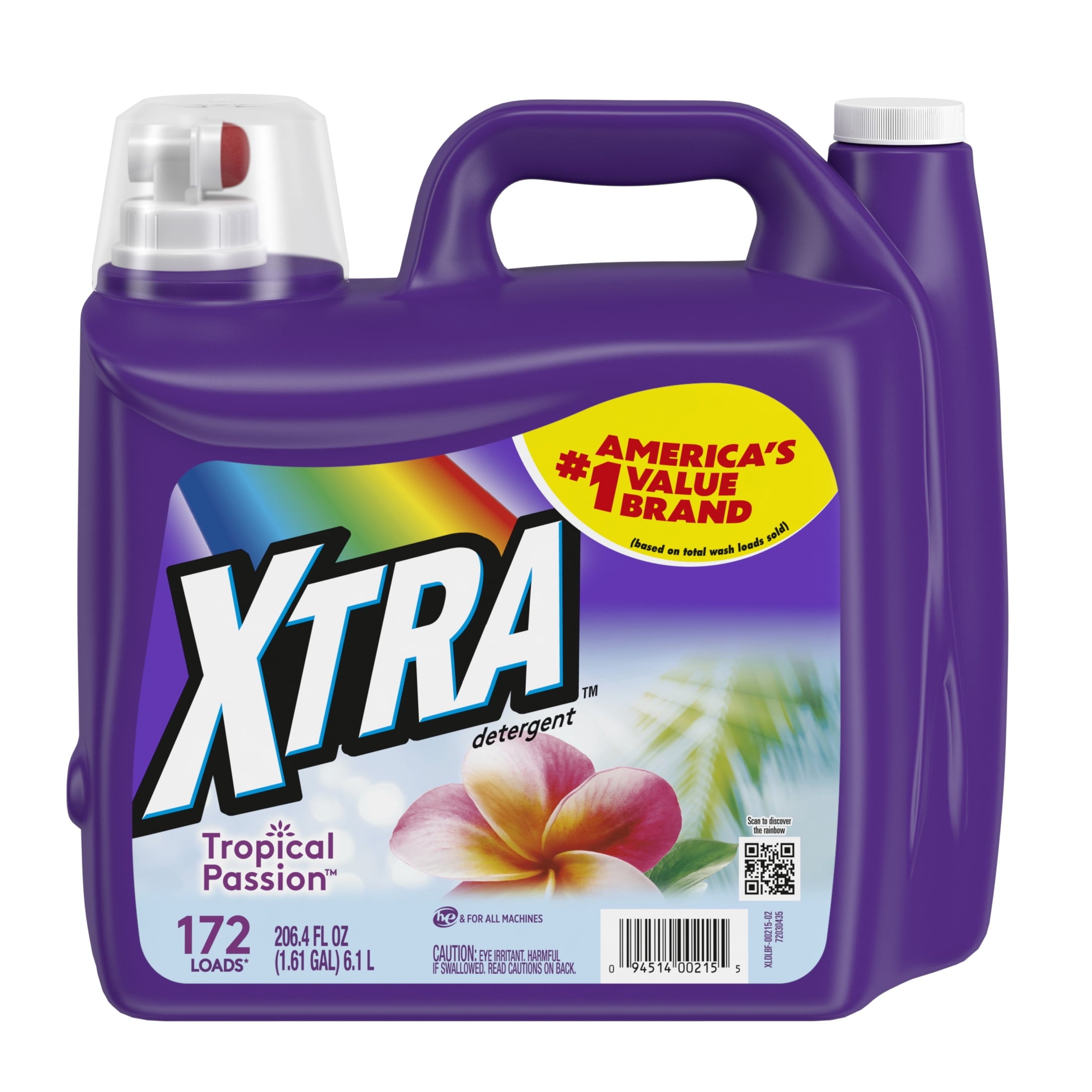 (4 pack) Xtra Tropical Passion, 172 Loads Liquid Laundry Detergent, 206.4 fl oz