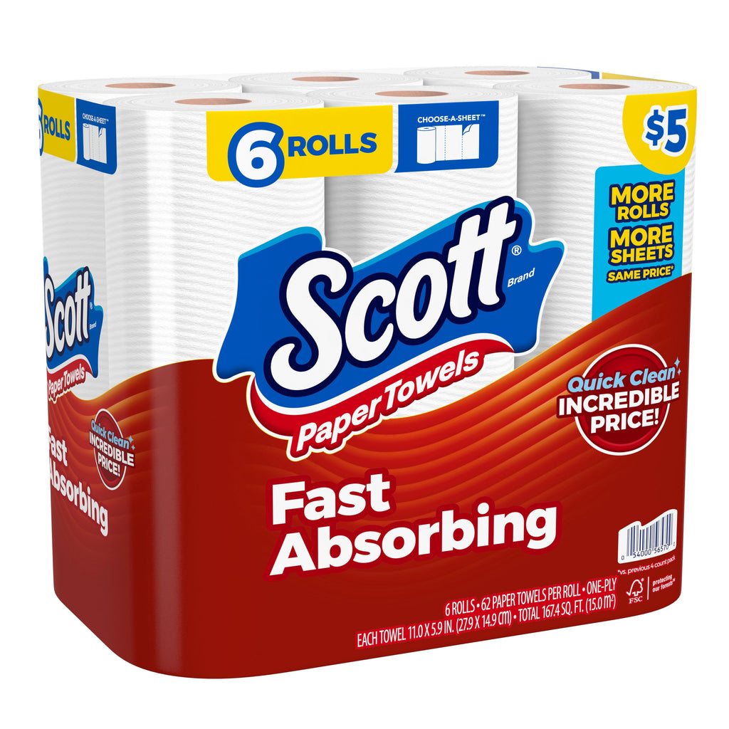 Scott Choose-A-Sheet Paper Towels, 6 Rolls, 62 Sheets per Roll