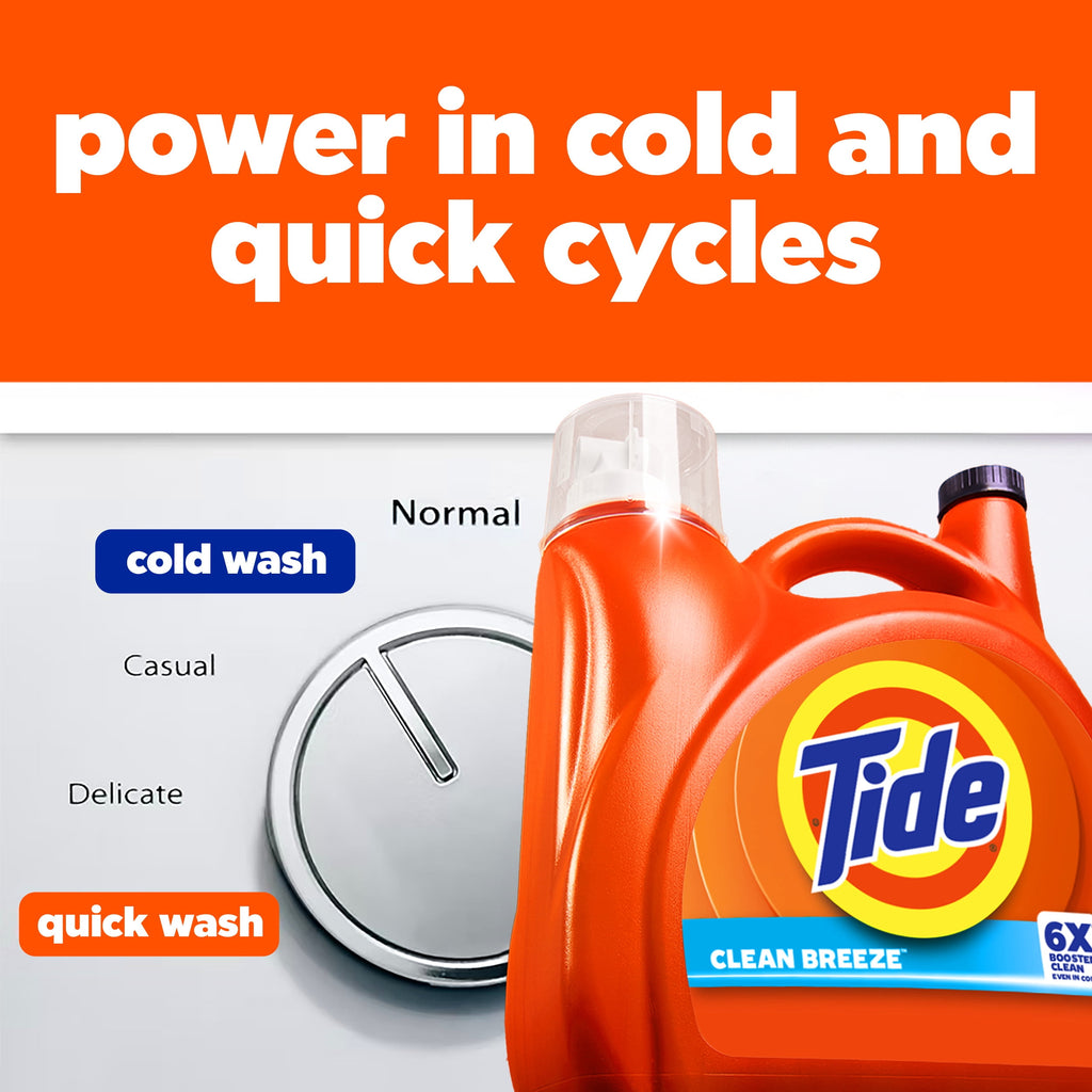 Tide Laundry Detergent Liquid, Clean Breeze Scent, 64 Loads, 80 fl oz, Works on 100% of Common Stains