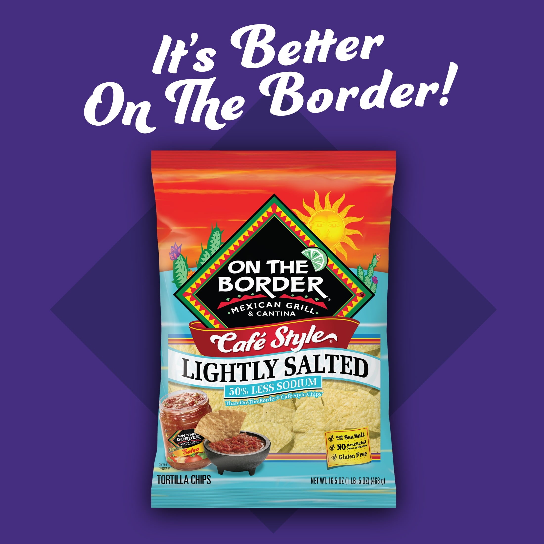On The Border Cafe Style Lightly Salted Tortilla Chips, Gluten-Free, 16.5 oz Bag