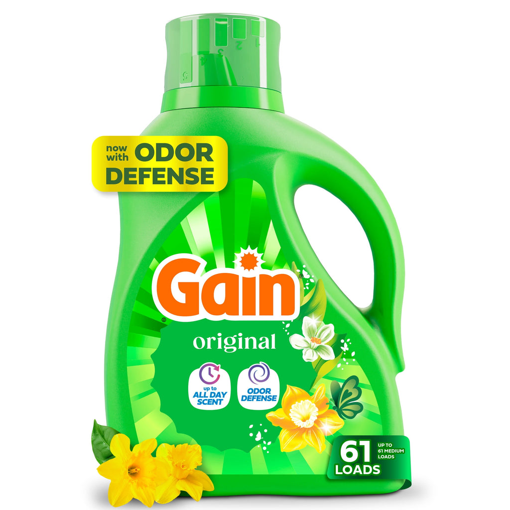 (2 pack) Gain Laundry Detergent Liquid, Now with Odor Defense, Original Scent, 81 fl oz, 61 Loads
