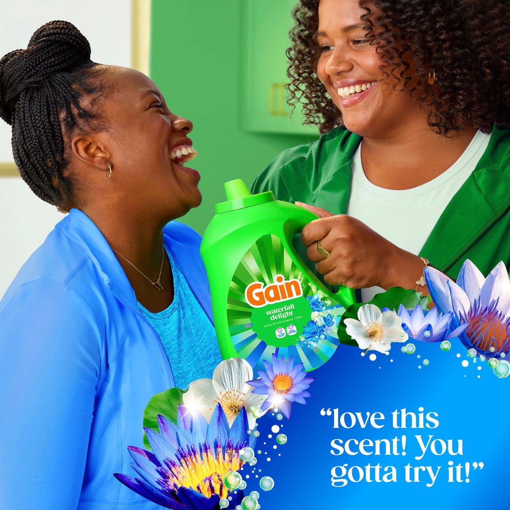Gain Laundry Detergent Liquid, Now with Odor Defense, Waterfall Delight Scent, 132 fl oz, 100 Loads