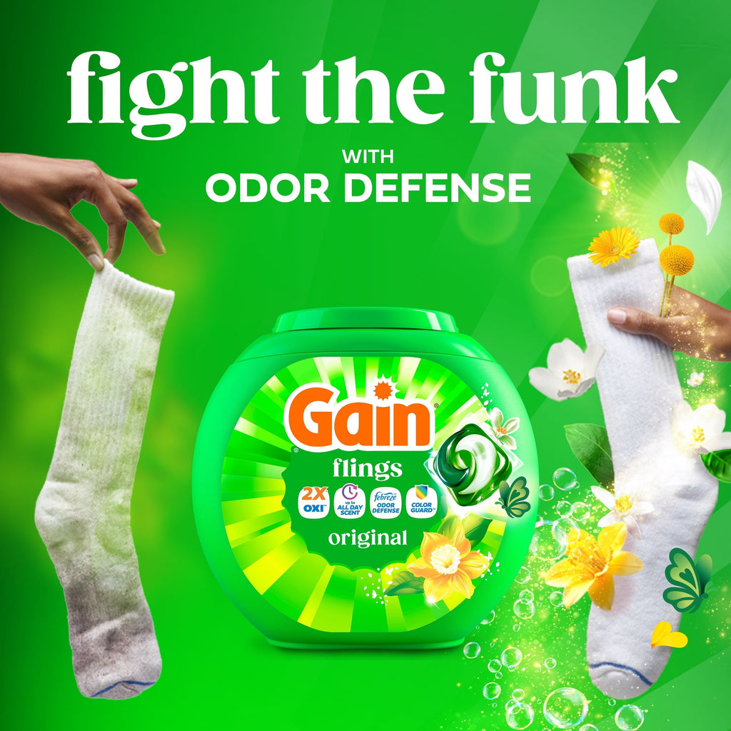 Gain Flings Laundry Detergent Soap Pacs, 4-in-1 Oxi Boost and Febreze, Original Scent, 102 Count