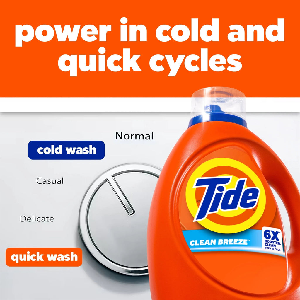 Tide Laundry Detergent Liquid, Clean Breeze Scent, 64 Loads, 80 fl oz, Works on 100% of Common Stains