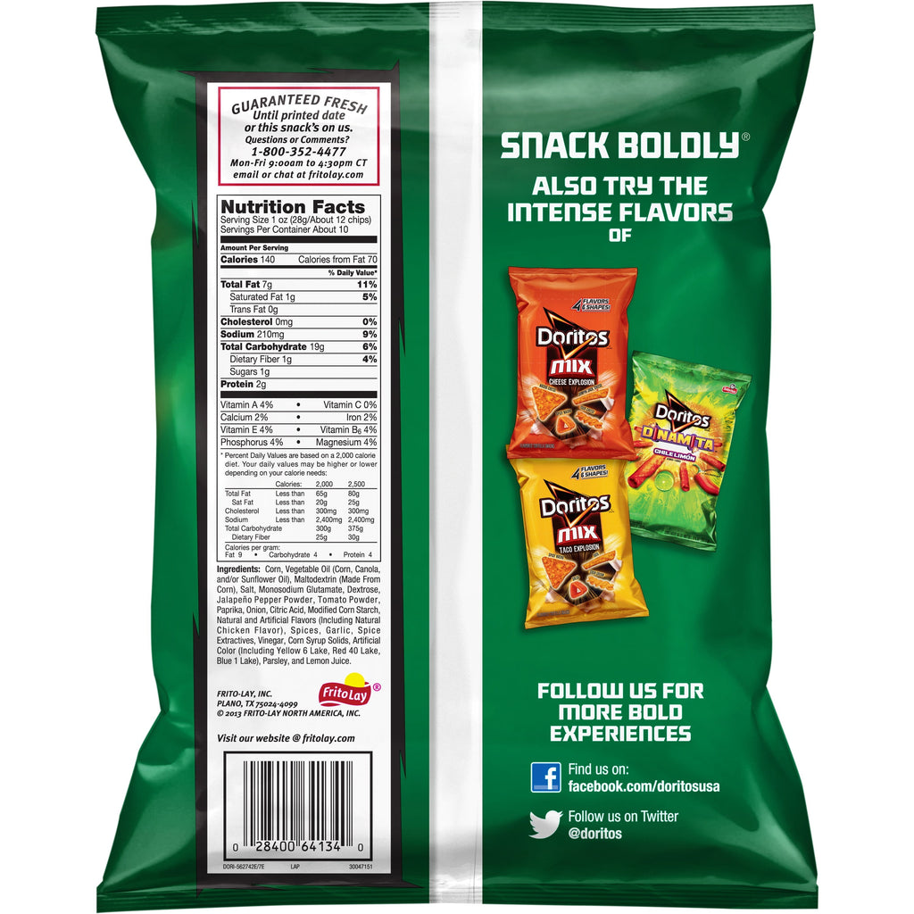 Doritos Salsa Verde Flavored Tortilla Chips, 9.75 oz Bag