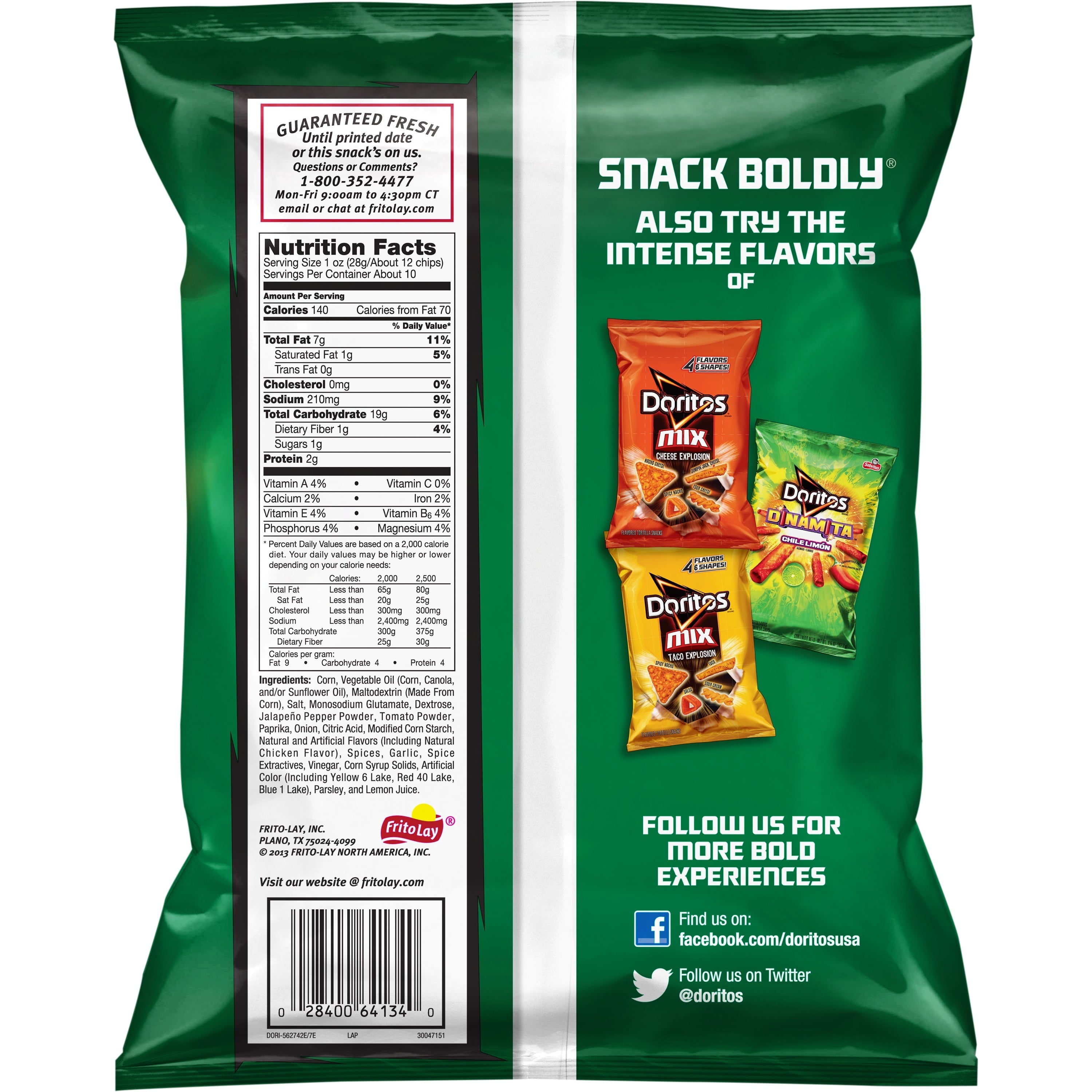 Doritos Salsa Verde Flavored Tortilla Chips, 9.75 oz Bag