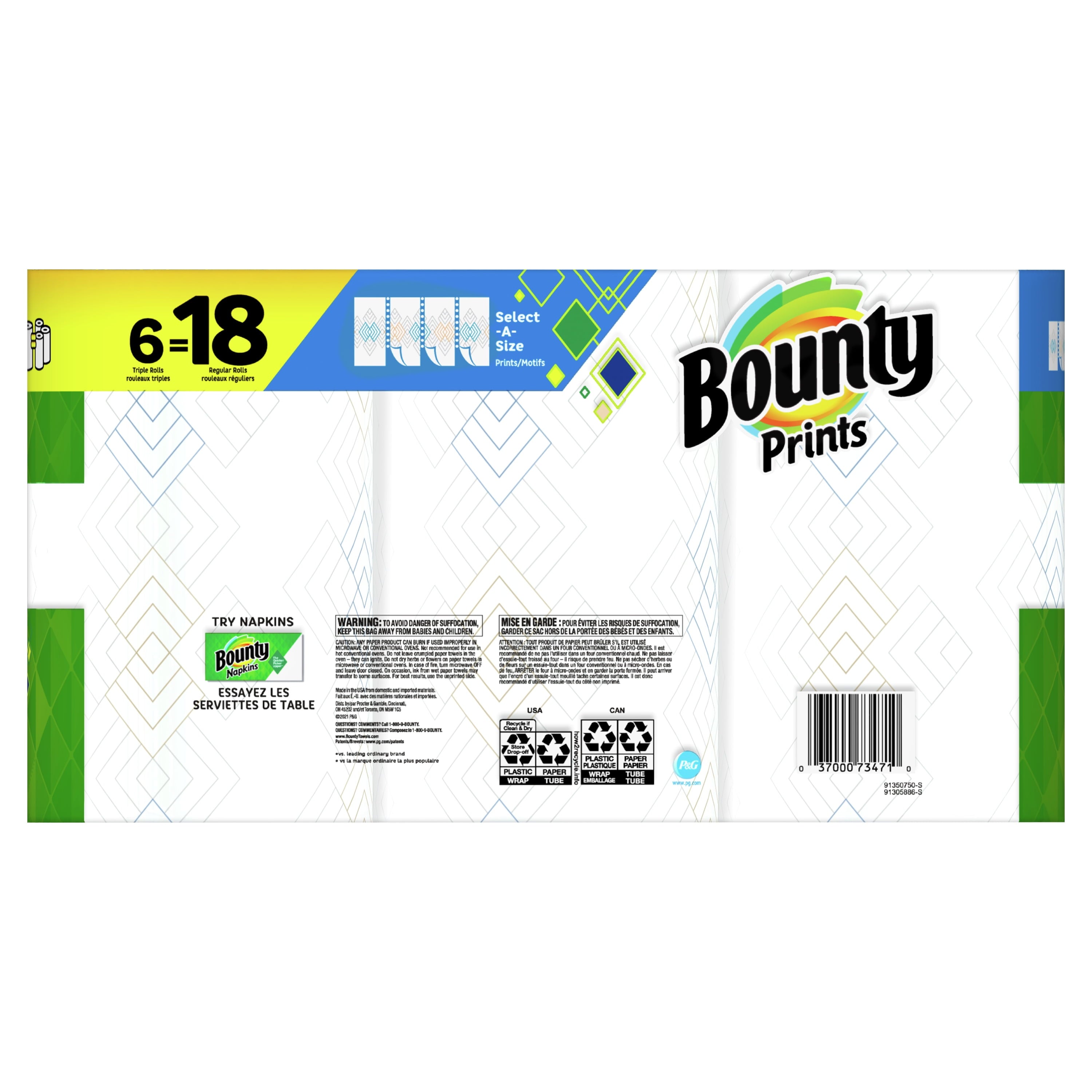Bounty Select-A-Size Paper Towels, Print, 6 Triple Rolls
