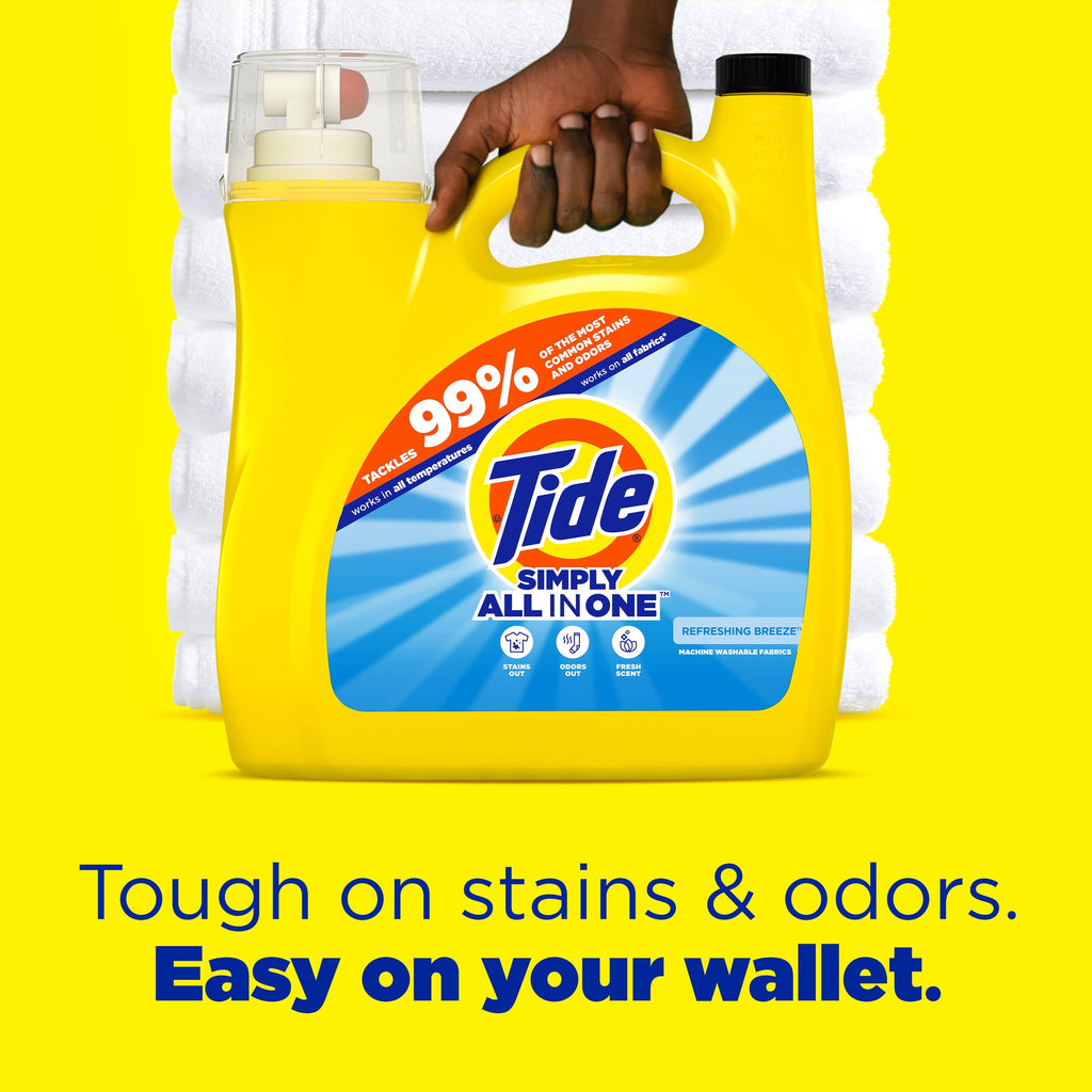 Tide Simply Laundry Detergent Liquid, All-In-One, Refreshing Breeze Scent, 85 Loads, 107 fl oz