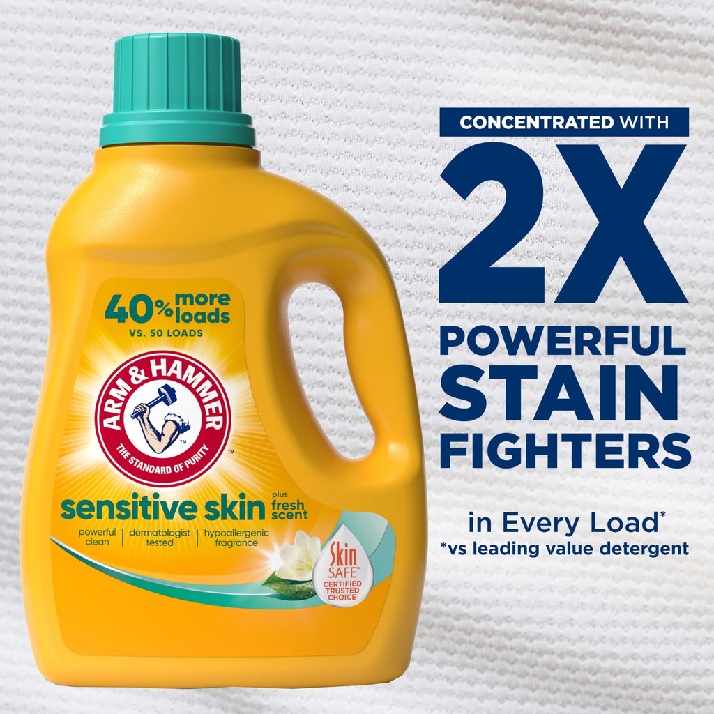 ARM & HAMMER Sensitive Skin Liquid Laundry Detergent Soap, Fresh Scent, 105 fl oz, 105 Loads