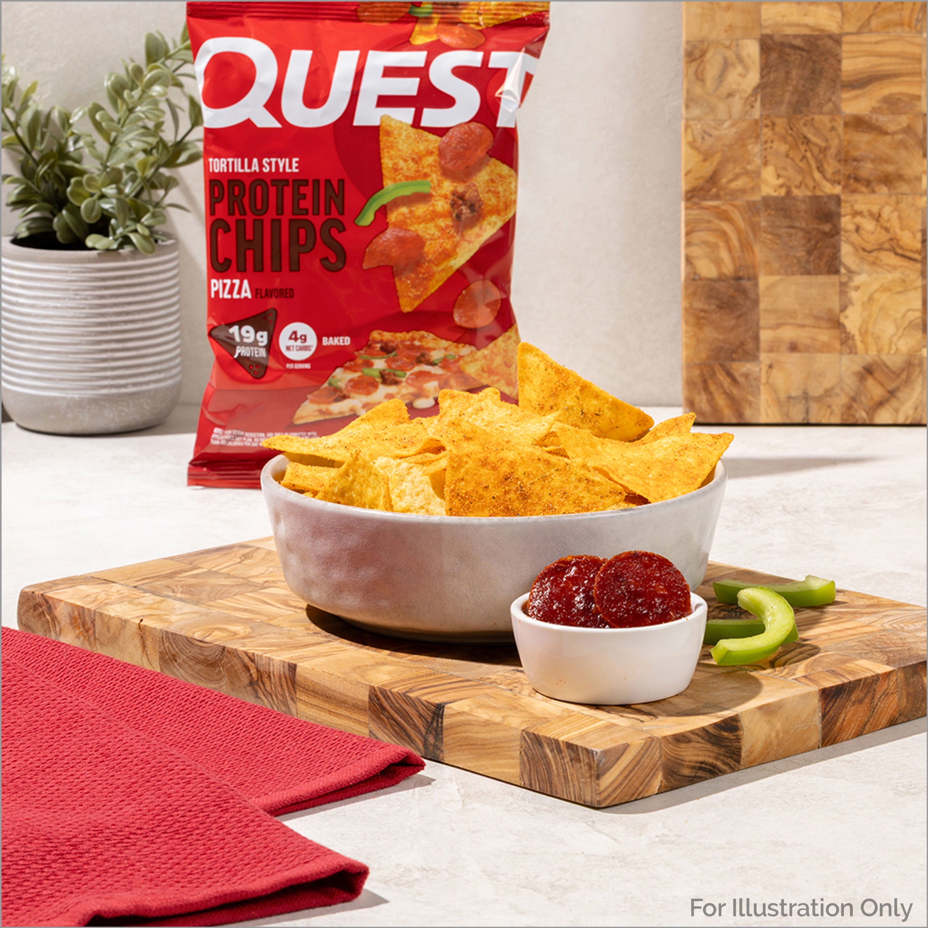Quest Tortilla Style Protein Chips, 19g Protein, Baked, Pizza Flavor, 1.1oz Bags, 4 Count